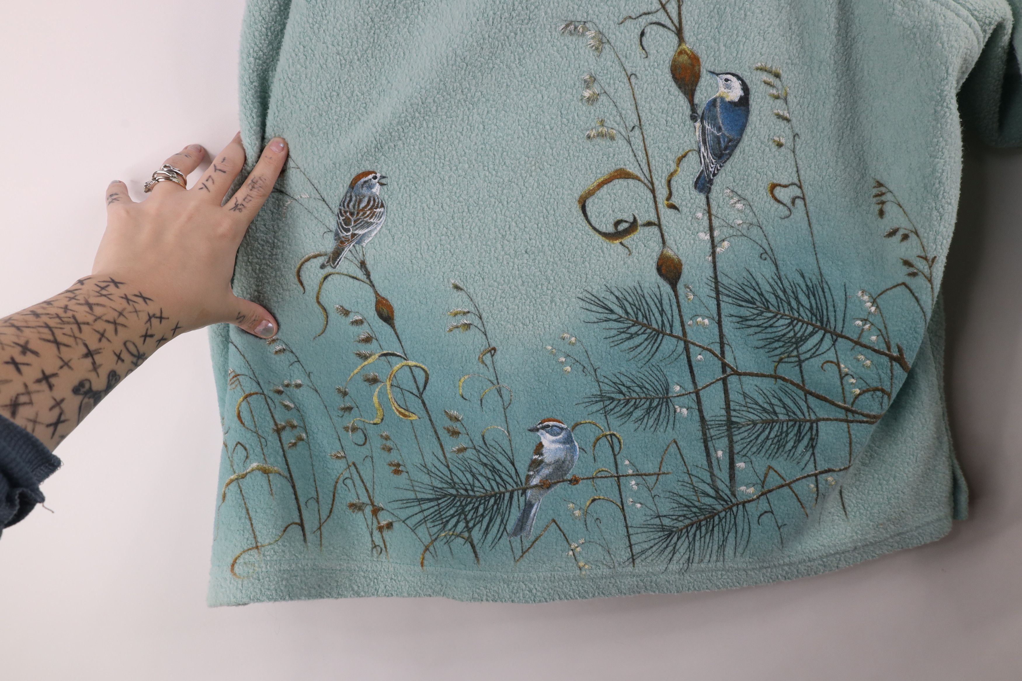 Vintage Vintage 90s Country Primitive Marled Fleece Sweater Teal Size XXL / US 16-18 / IT 52-54 - 5 Thumbnail