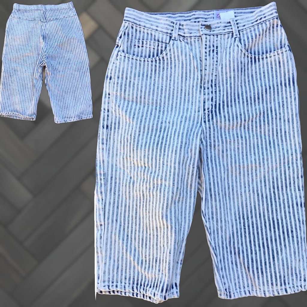 Denime VINTAGE Dirty Dancing Striped Acid Wash Denim Shorts 1980s 80s Size 12 29” Waist Denim Shorts Womens Boys Girls Mens Size 34" / US 12 / IT 48 - 1 Thumbnail