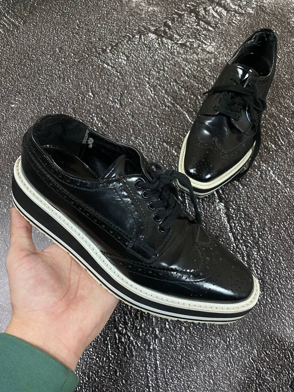 Prada × Vintage Vintage Prada Brogue Patent Leather Platform Derby Sneakers Size US 5 / EU 37 - 1 Thumbnail