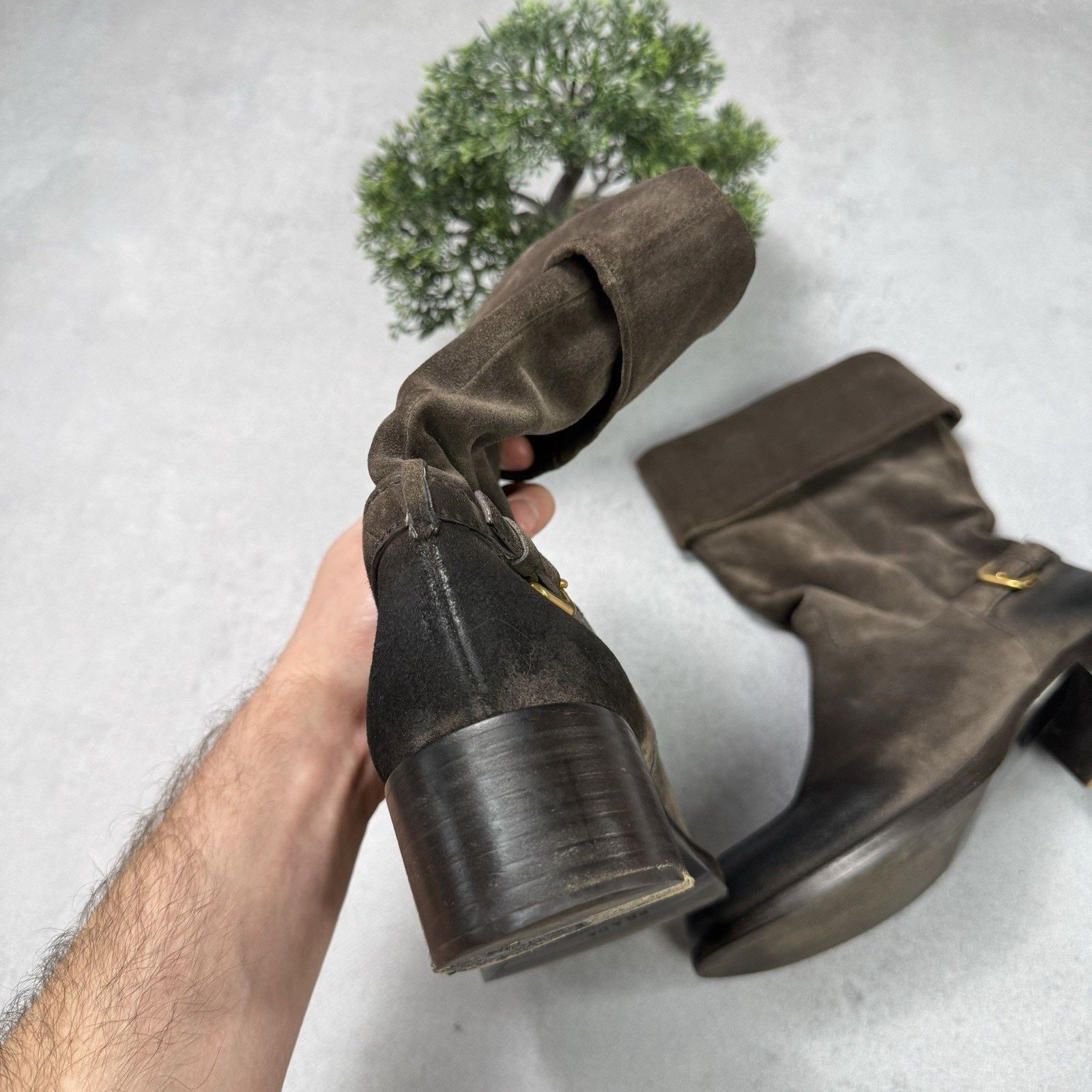 Prada Prada Women Suede High Boot Size EU 40 Us 10 Grey Size US 10 / IT 40 - 10 Thumbnail