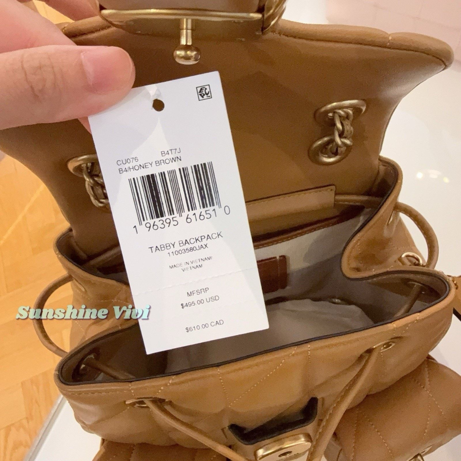 Coach NWT COACH Tabby Backpack Pillow Quilting CU076 Honey Brown Size ONE SIZE - 6 Thumbnail