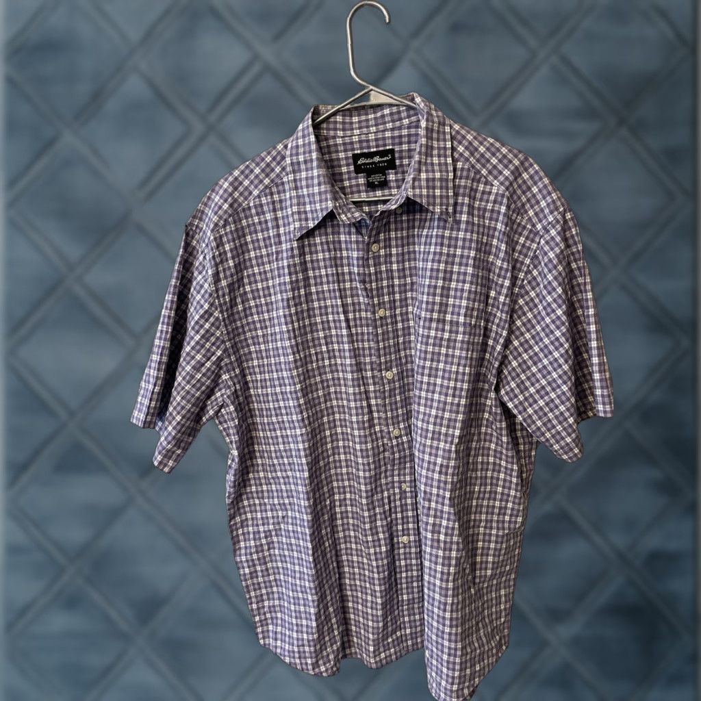 Eddie Bauer Eddie Bauer Button-Up Shirt Men XL Purple Plaid Short Sleeve Gingham Nylon Travex Casual, Outdoor, Travel Size US XL / EU 56 / 4 - 1 Thumbnail