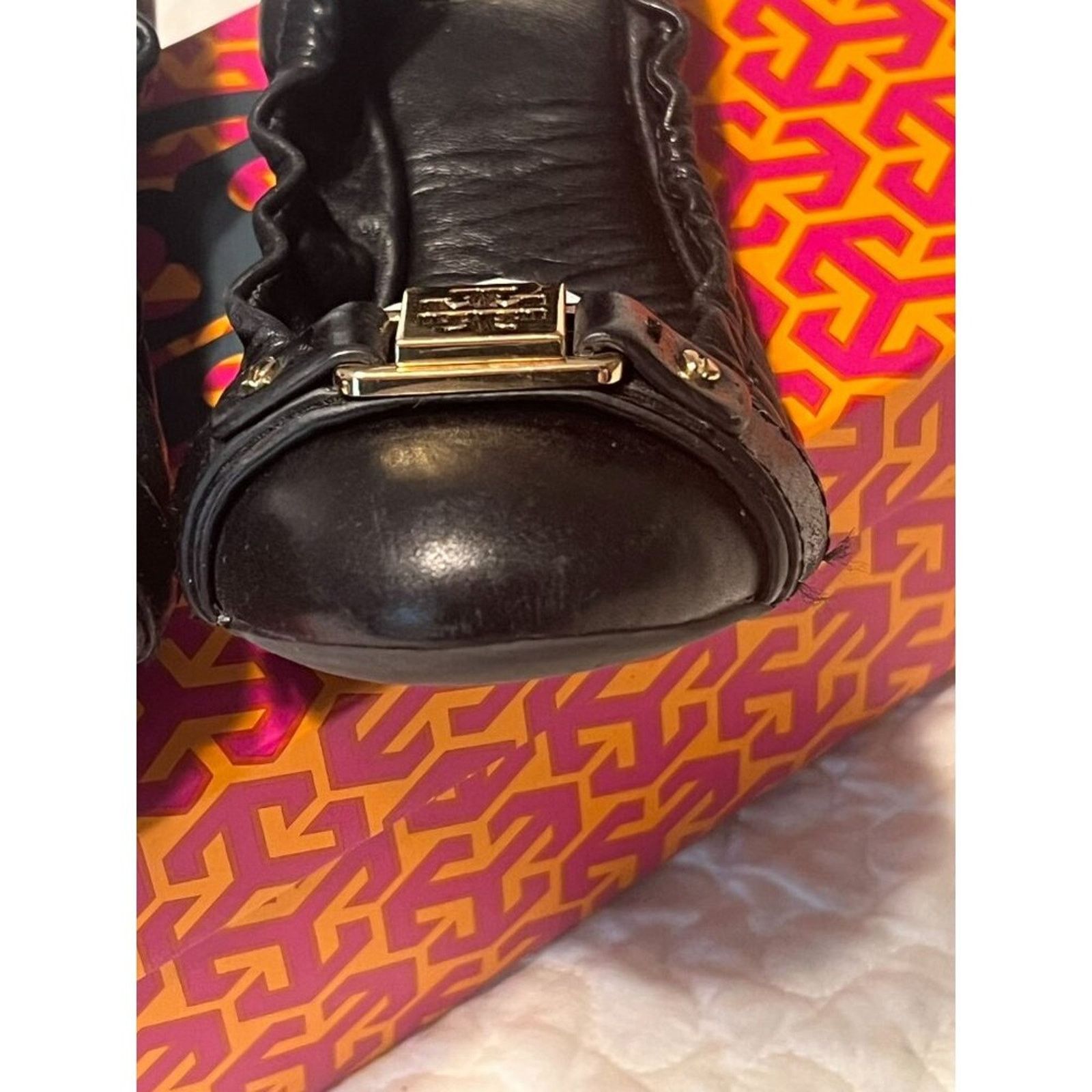Tory Burch TORY BURCH Ambrose Ballet Flats Leather Camel Black Gold 7 B Size US 7 / IT 37 - 9 Thumbnail