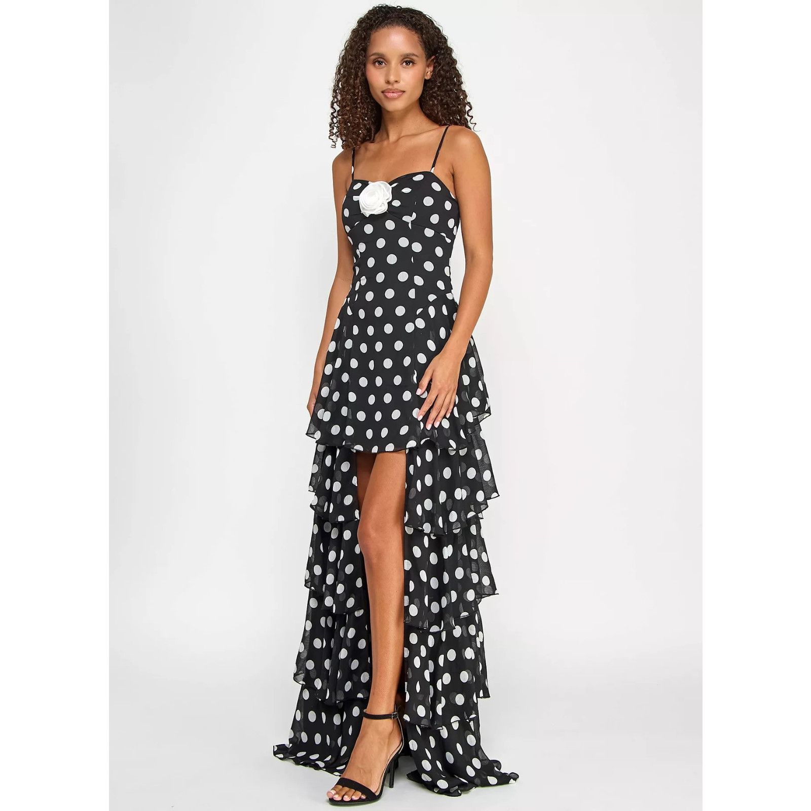 Other City Studios Juniors' Dot Print Ruffled High-Low Chiffon Size S / US 4 / IT 40 - 4 Thumbnail