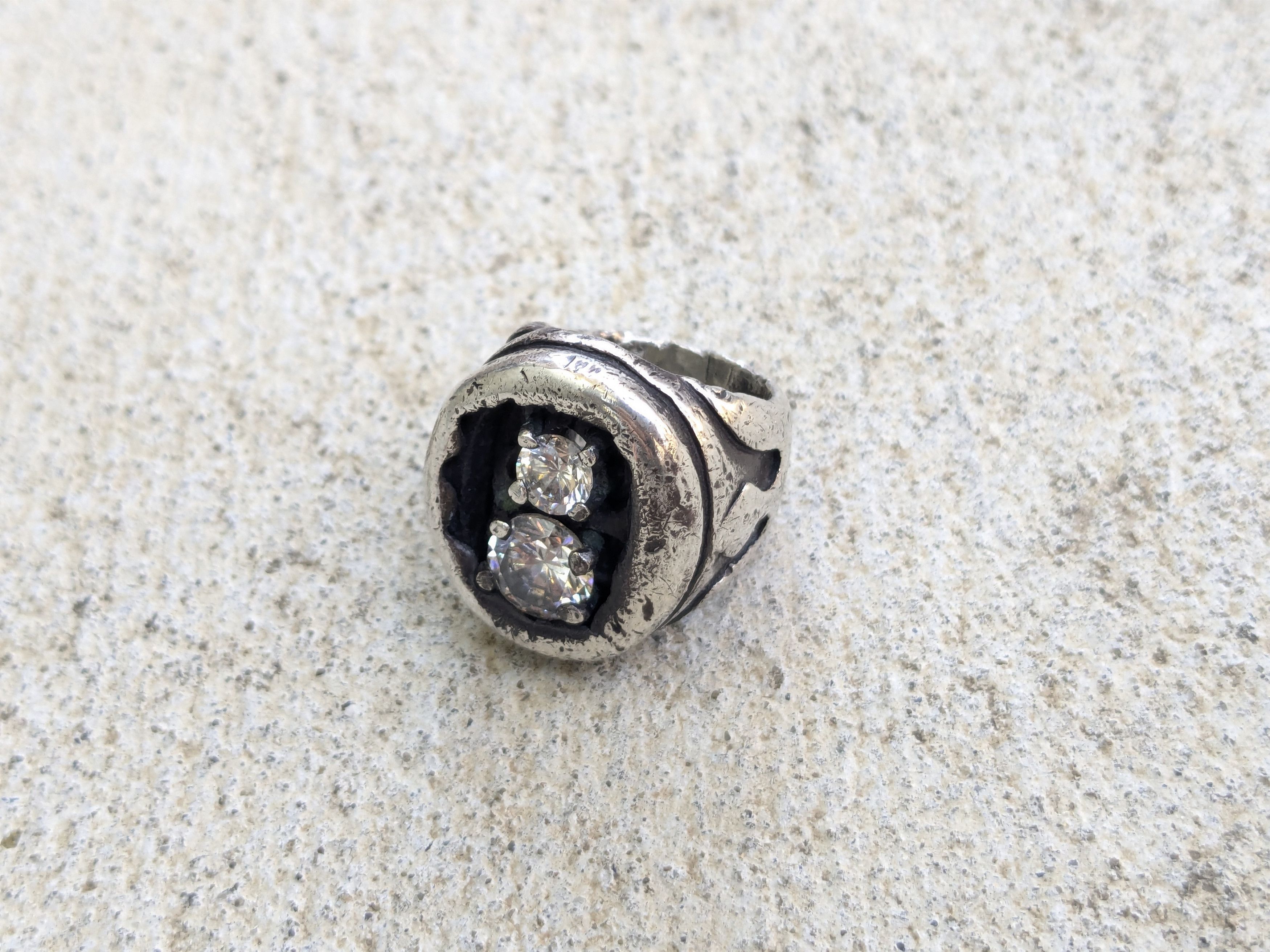 Other Vintage Sterling Silver Ring CZ 6 Trident Cocktail Pinky Size ONE SIZE - 3 Thumbnail