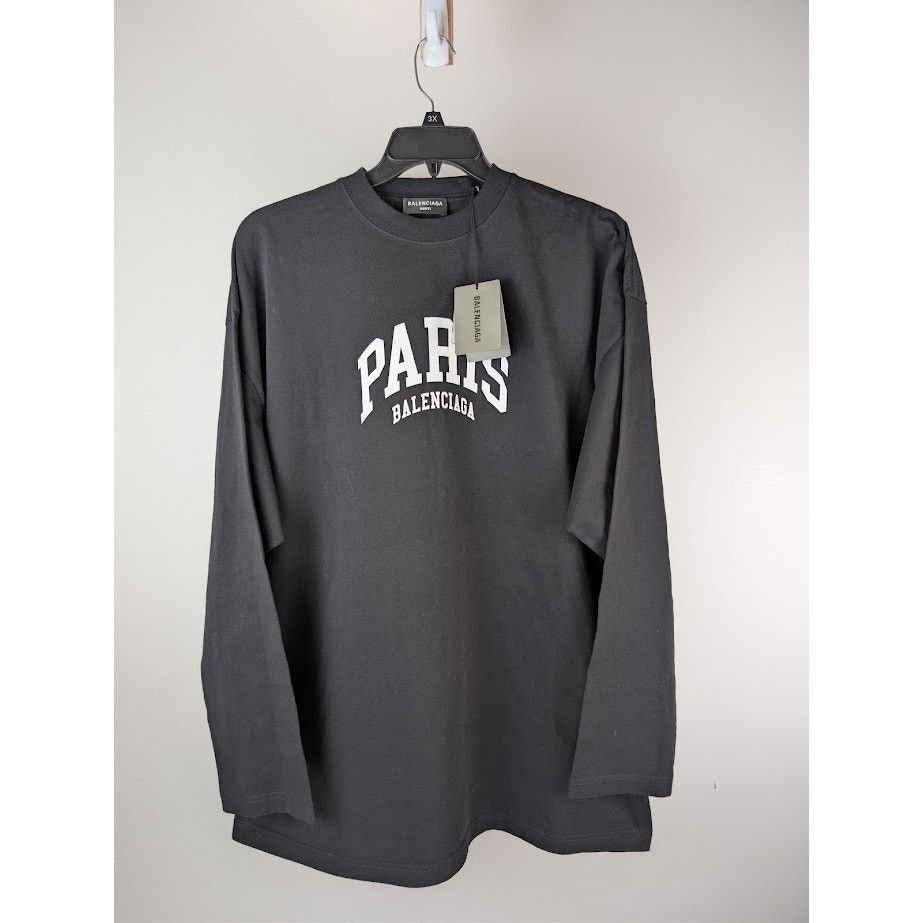 Balenciaga o1rshd1 Paris Vintage Jersey L/S T-Shirt in Black Size US L / EU 52-54 / 3 - 2 Thumbnail