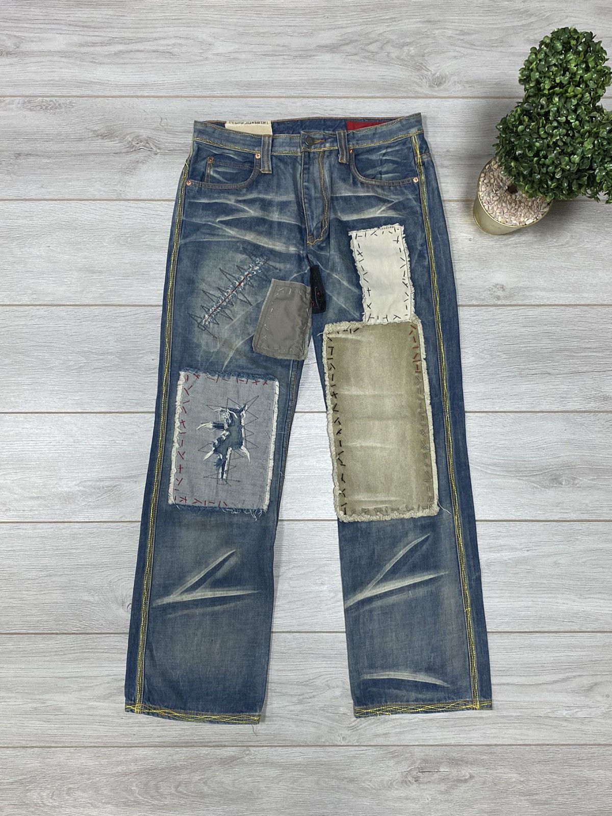 Vintage Tough jeansmith patchwork military denim jeans Size US 32 / EU 48 - 1 Thumbnail