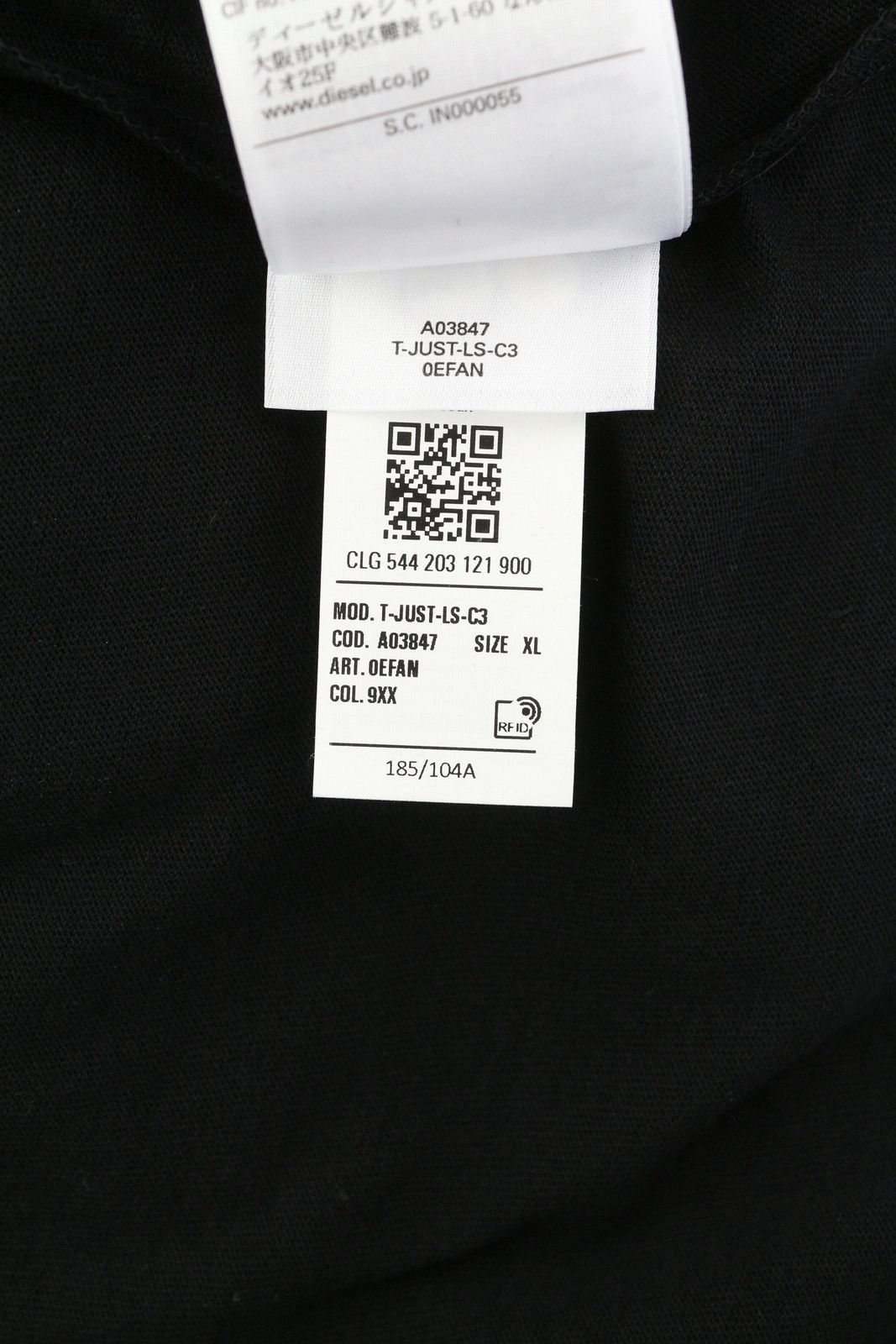 Diesel T-JUST-LS-C3 XL Black Cotton Tricot T-Shirt 40985 Size US XL / EU 56 / 4 - 10 Thumbnail