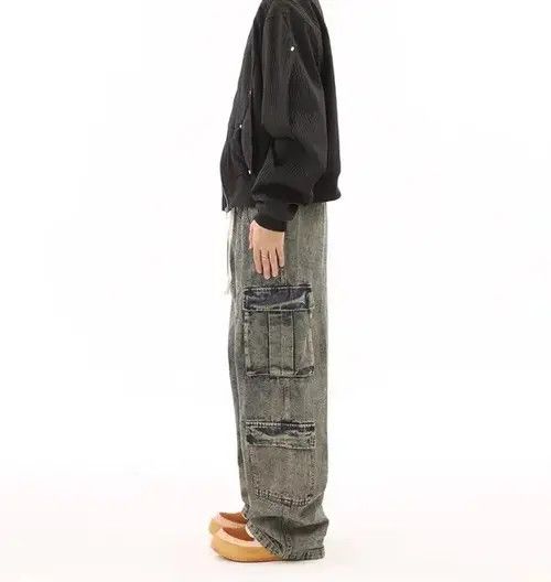 handvaerk Retro distressed washed yellow mud-dyed multi-pocket jeans Size US 32 / EU 48 - 2 Thumbnail