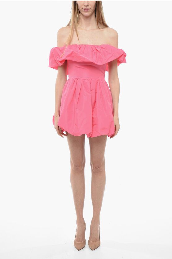 image of Msgm Off-Shoulder Balloon Minidress in Pink, Women's (Size Small)