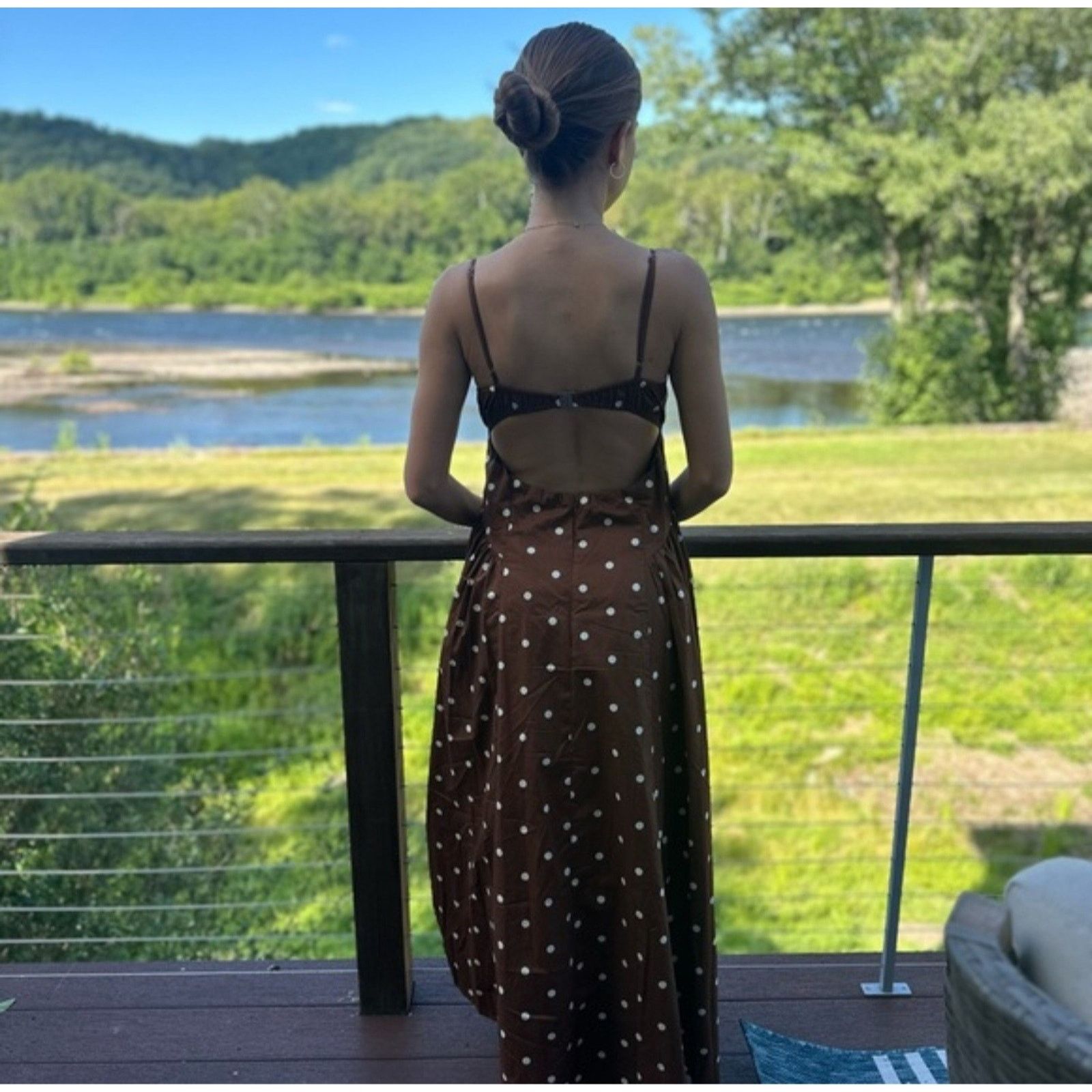 Caroline Constas Brown/Tan Polka dots Cotton Sundress