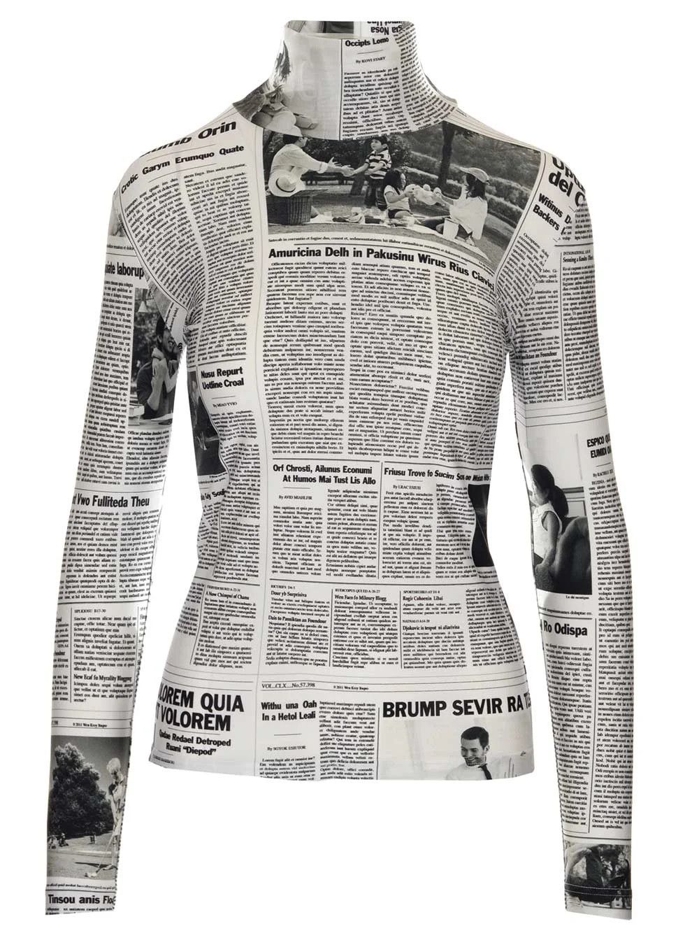 image of Balenciaga O1Mle0424 Newspaper Turtleneck Top In Multicolor, Women's (Size XS)