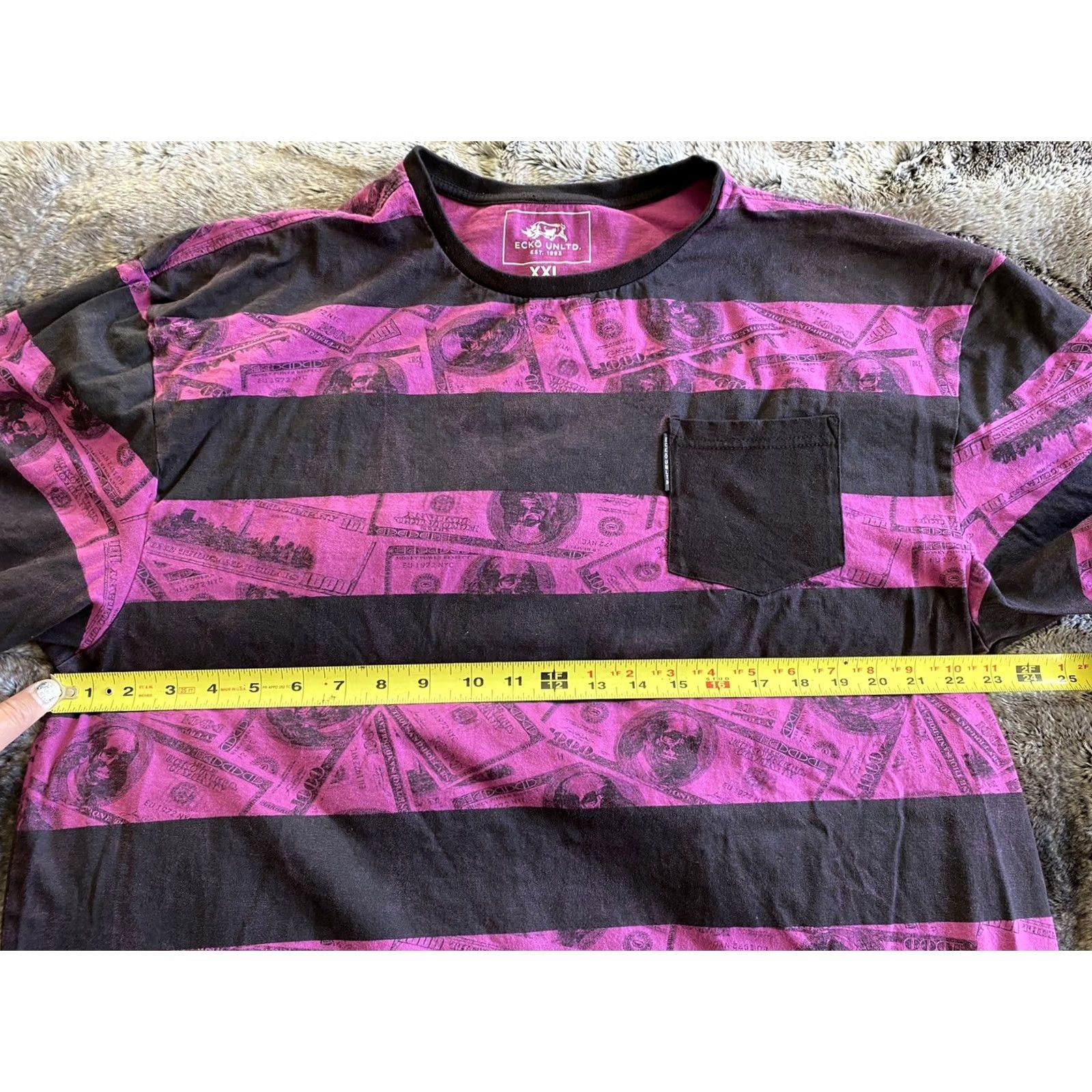 Vintage Echo Unlimited Money Shirt Men’s 2XL Purple/Black Front Pocket T-Shirt Mens XXL Black Money Pocket Echo Unlimited Money Shirt Size US XXL / EU 58 / 5 - 6 Thumbnail