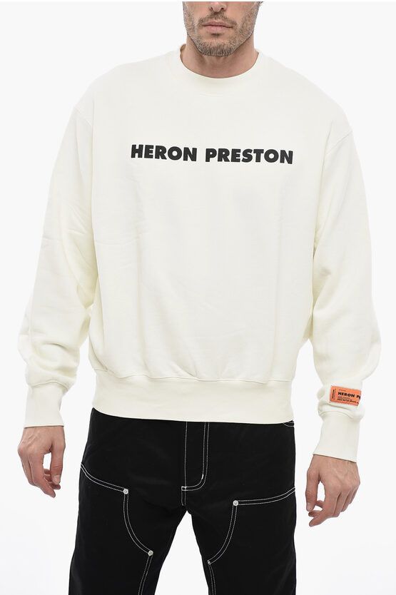 image of Heron Preston Brushed Cotton This Is Not Crew Neck Sweatshirt in White, Men's (Size XS)