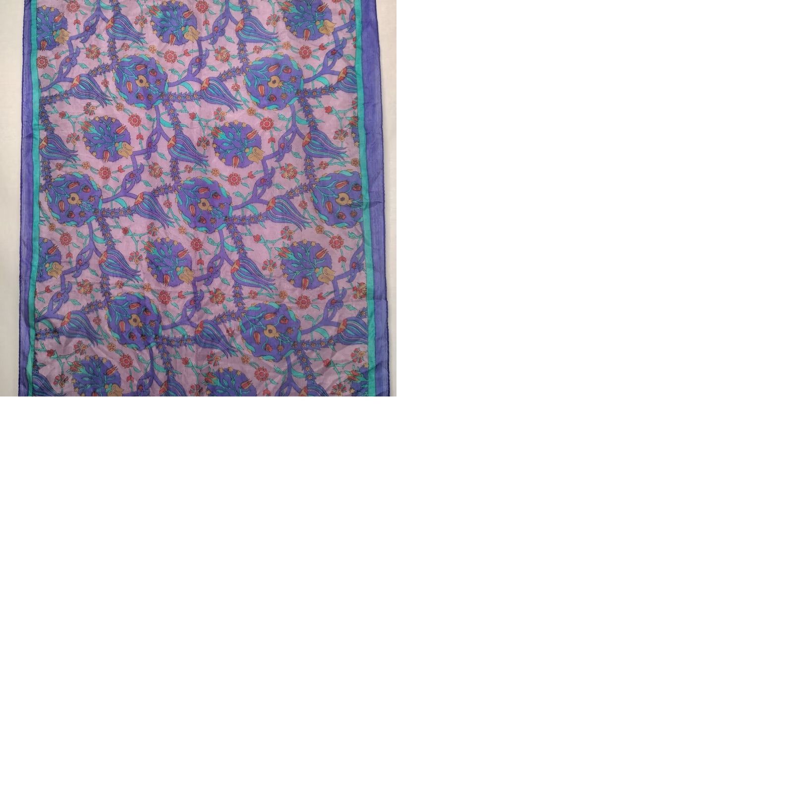 Vintage VINTAGE Scarf Purple Blue Gold Floral Medallion Rectangle Distressed Silk 18.5x67" READ Womens Size ONE SIZE - 12 Thumbnail