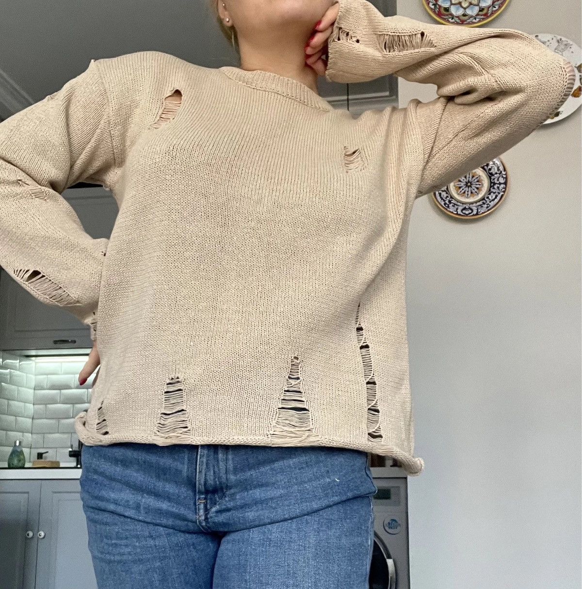 Vintage Vintage Wash Hole Ripped Knitted Sweater Y2k Streetwear Size US L / EU 52-54 / 3 - 3 Thumbnail