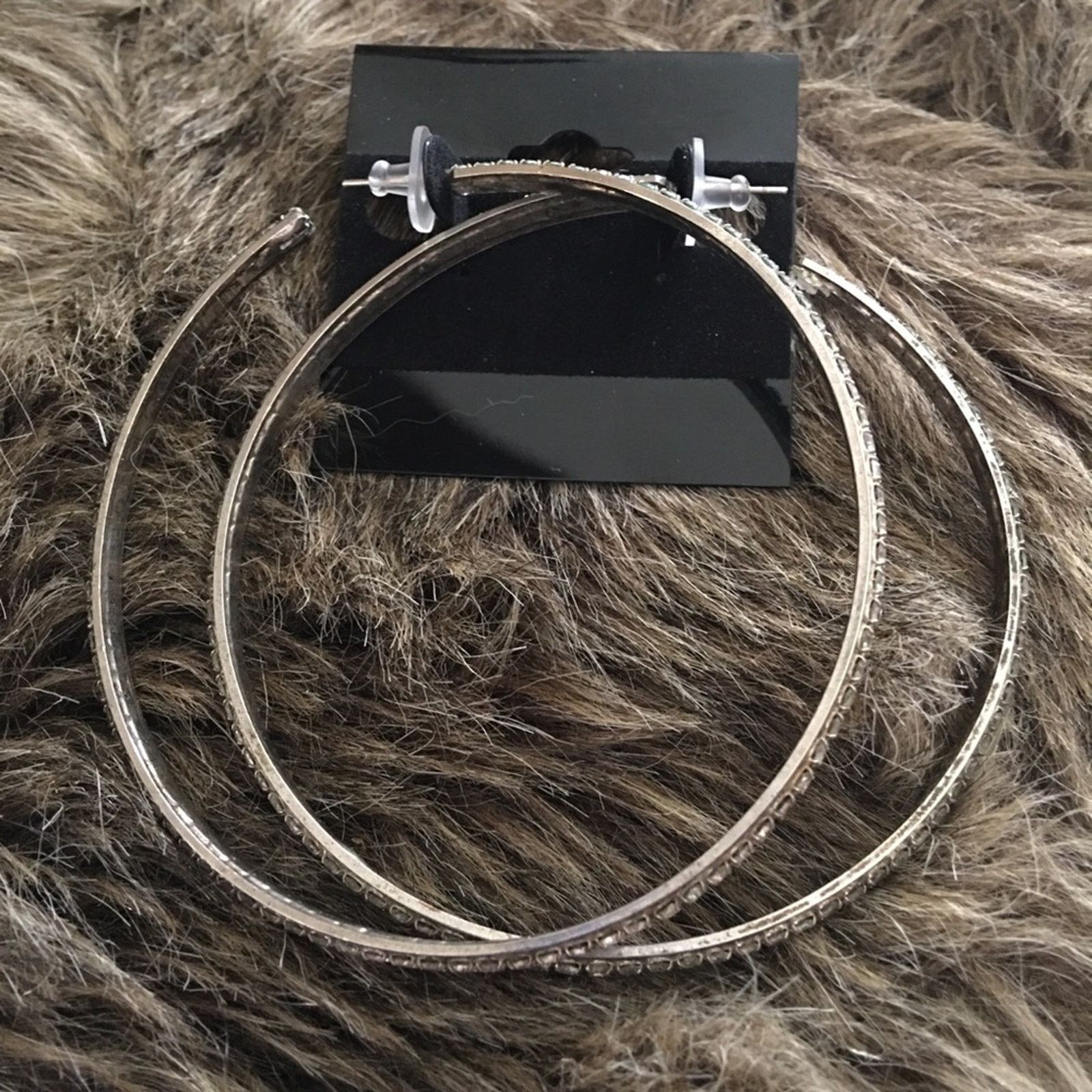 Vintage Vintage silver tone rhinestone large hoop earrings Size ONE SIZE - 2 Thumbnail