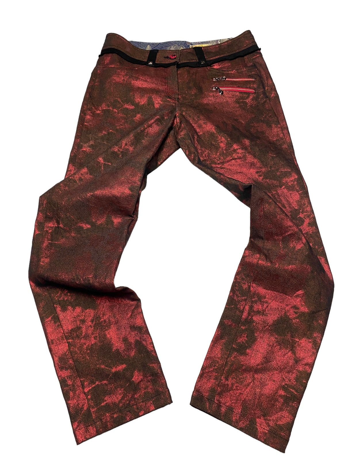 Hysteric Glamour 2000's Indibuni Wax Dyed Maroon Flared Pants Size US 29 - 1 Thumbnail