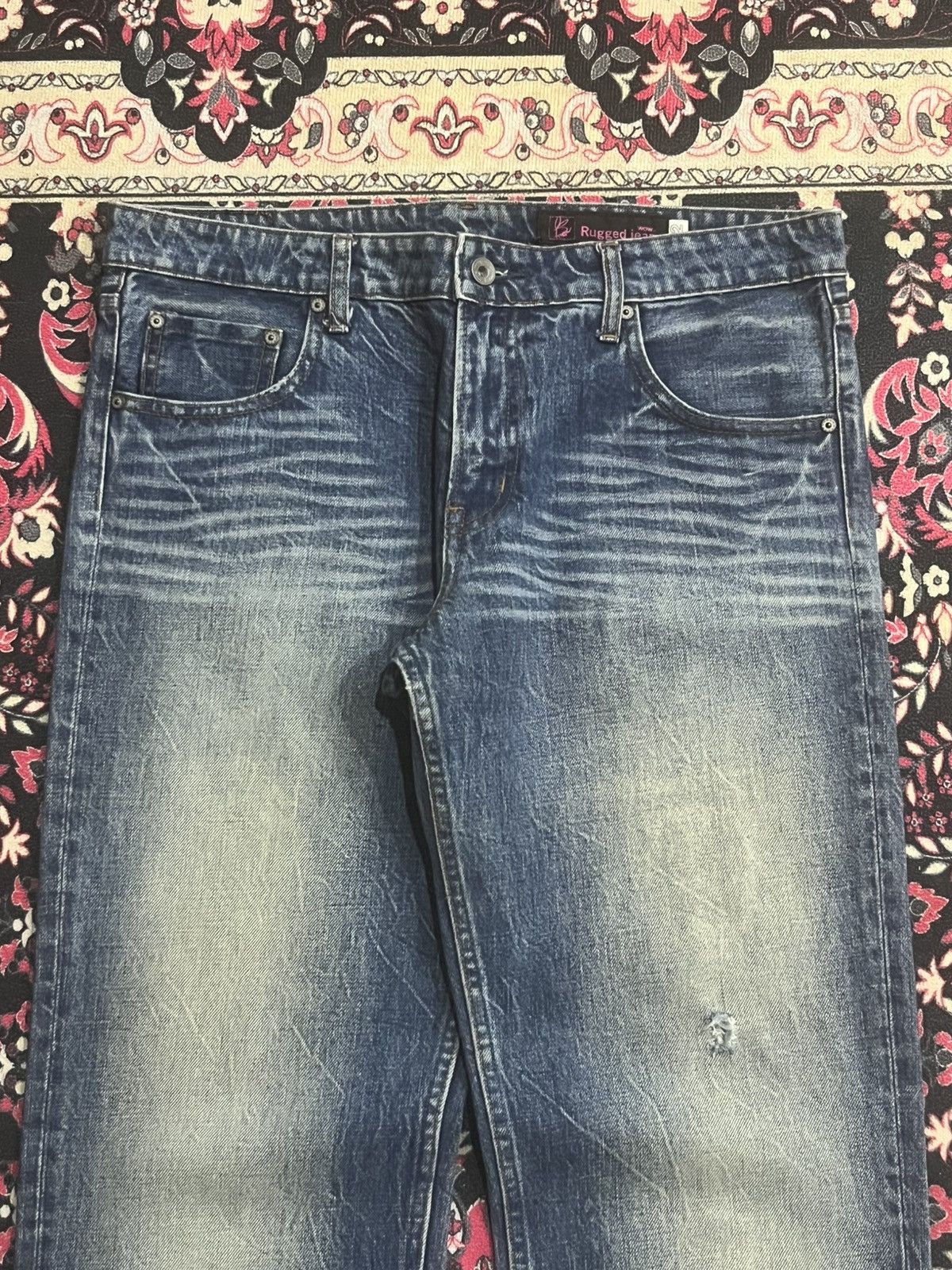 Japanese Brand Vintage Rugged Jeans by WoW Blue Faded Washed Whisker Jeans Size US 32 / EU 48 - 4 Thumbnail