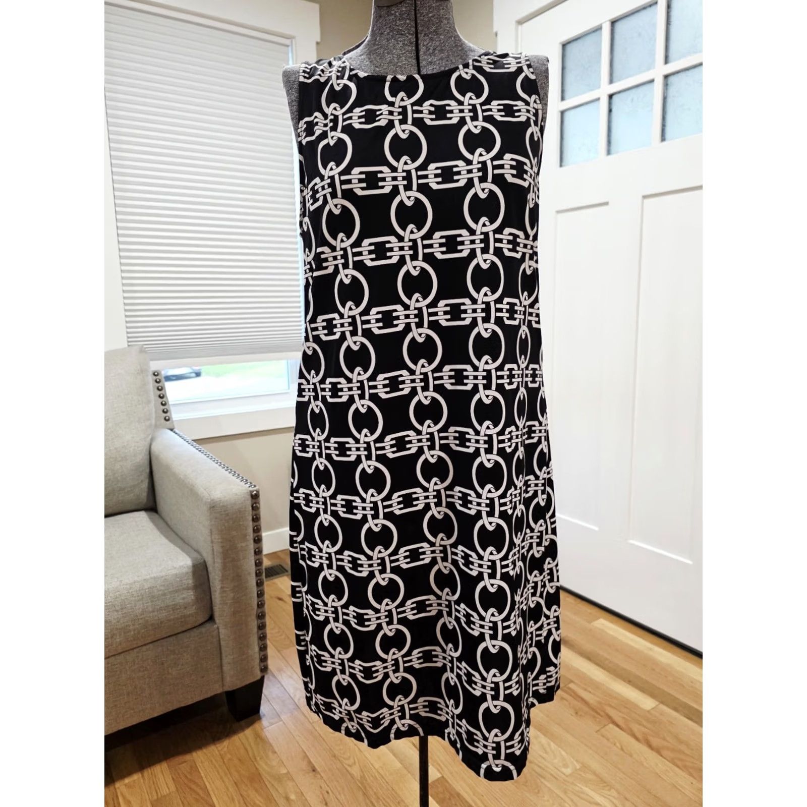 VIBE Aryeh Geometric Retro White A-Line Dress L Women Short Size L / US 10 / IT 46 - 5 Thumbnail