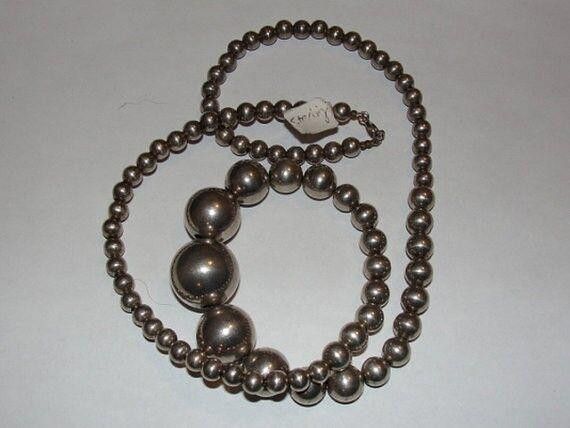 Designer Sterling Silver Round Graduated Bead Necklace Size ONE SIZE - 3 Thumbnail