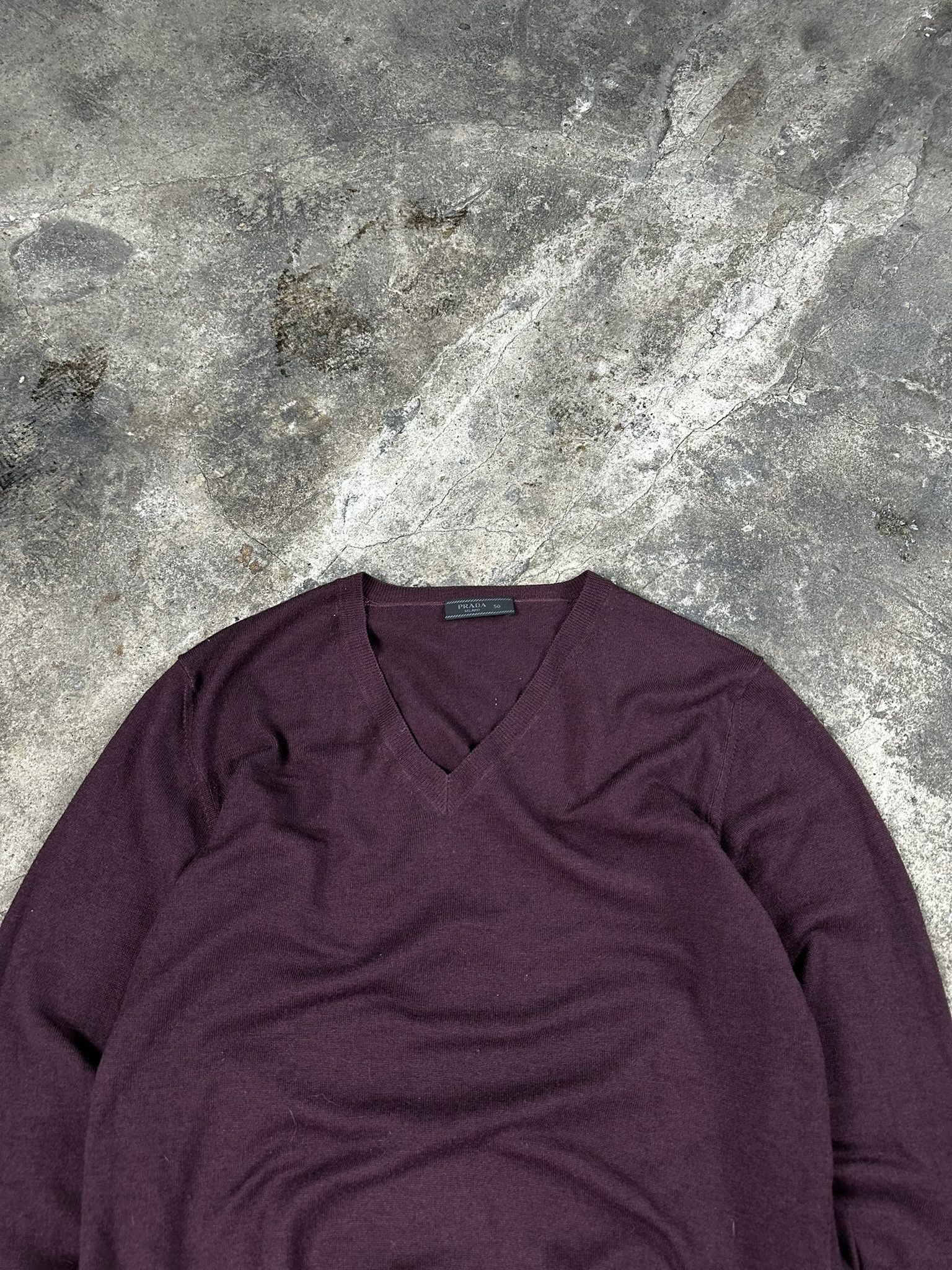 Prada Prada Burgundy Wool Knit V-neck Sweater Size US M / EU 48-50 / 2 - 2 Thumbnail