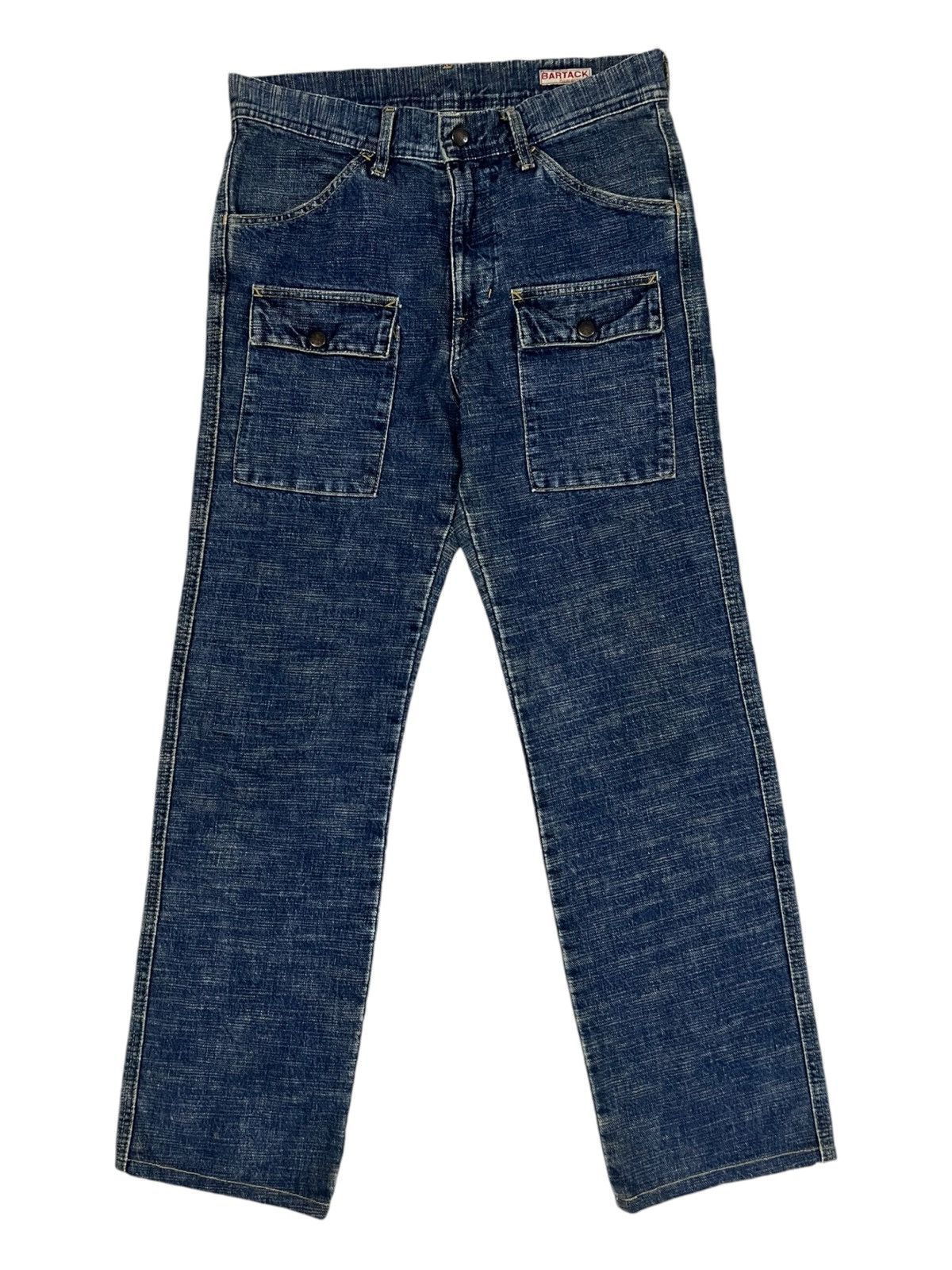 Indigo × Oni × Samurai Jeans Vintage 90s BARTACK 🇯🇵 Slub Indigo Denim Bush Denim Jeans Size US 30 / EU 46 - 2 Thumbnail