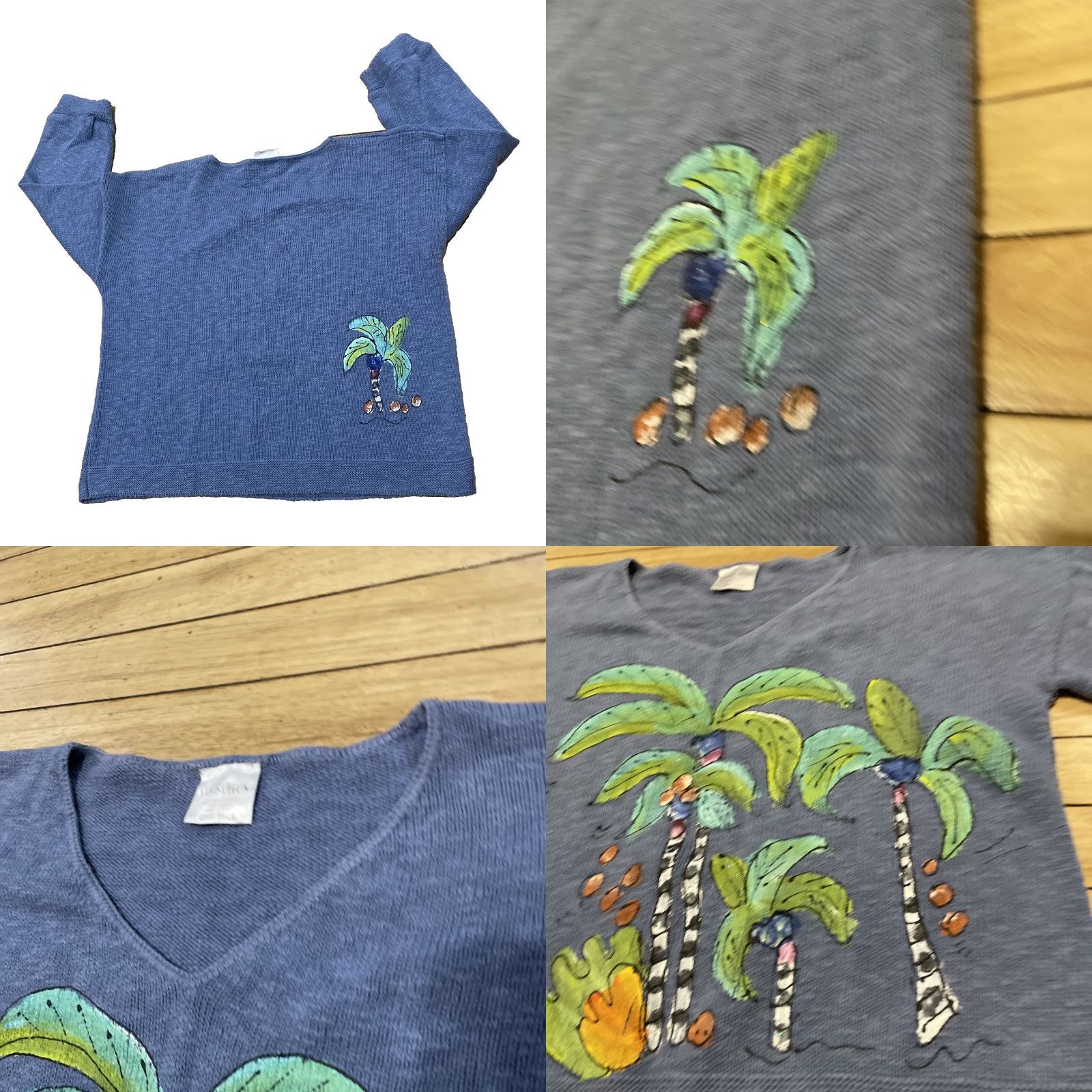 Vintage VINTAGE STICKCHICS Crop Knit Sweater Women One Size Made USA Hand Painted Palm Tree Isle Size ONE SIZE - 9 Thumbnail