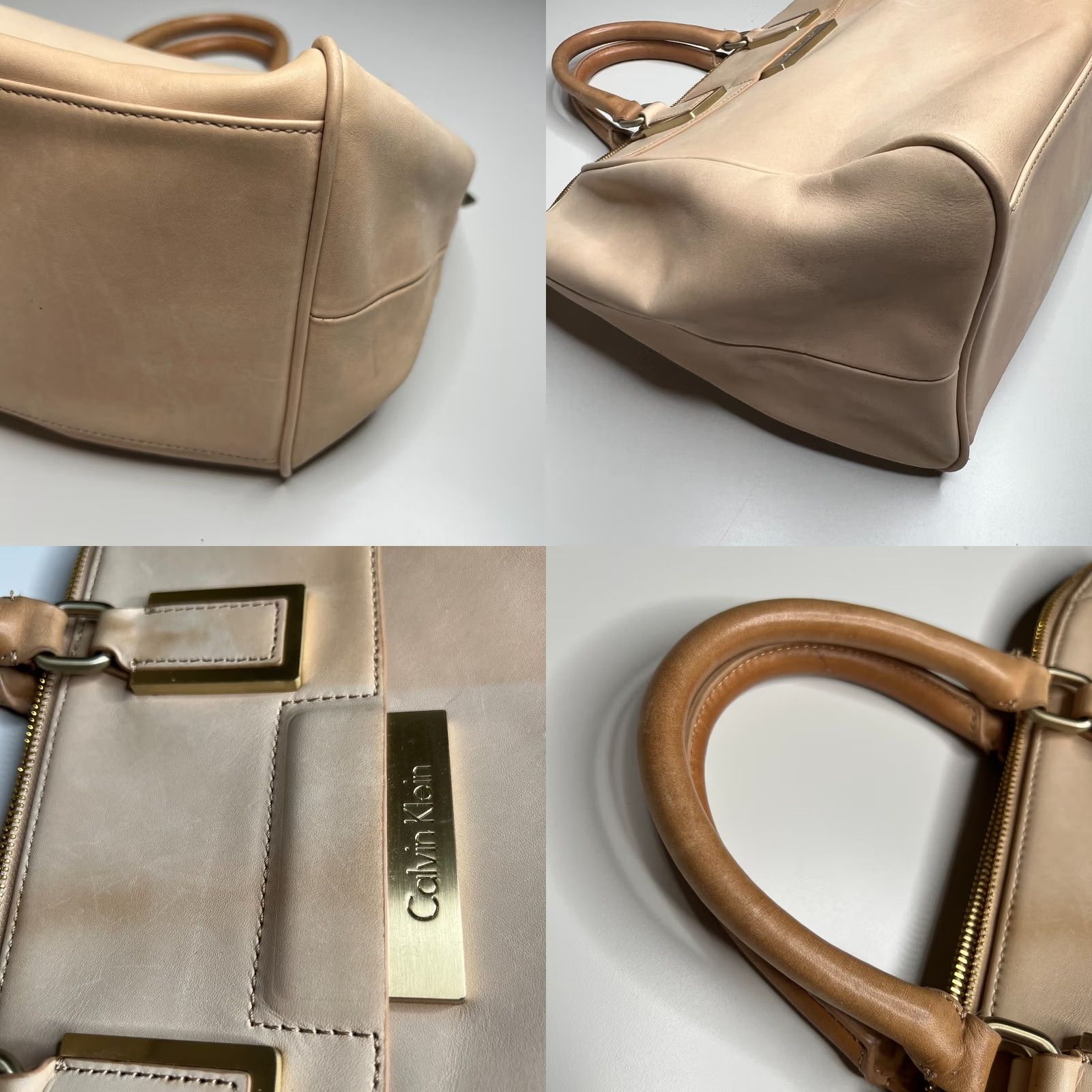 Calvin Klein VINTAGE Calvin Klein Beige Leather Satchel Tote Bag Gold Hardware Structured Large Purse Size ONE SIZE - 9 Thumbnail