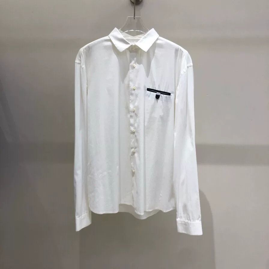 Prada Prada White Pocket Stretch Cotton Shirt Size US M / EU 48-50 / 2 - 1 Thumbnail
