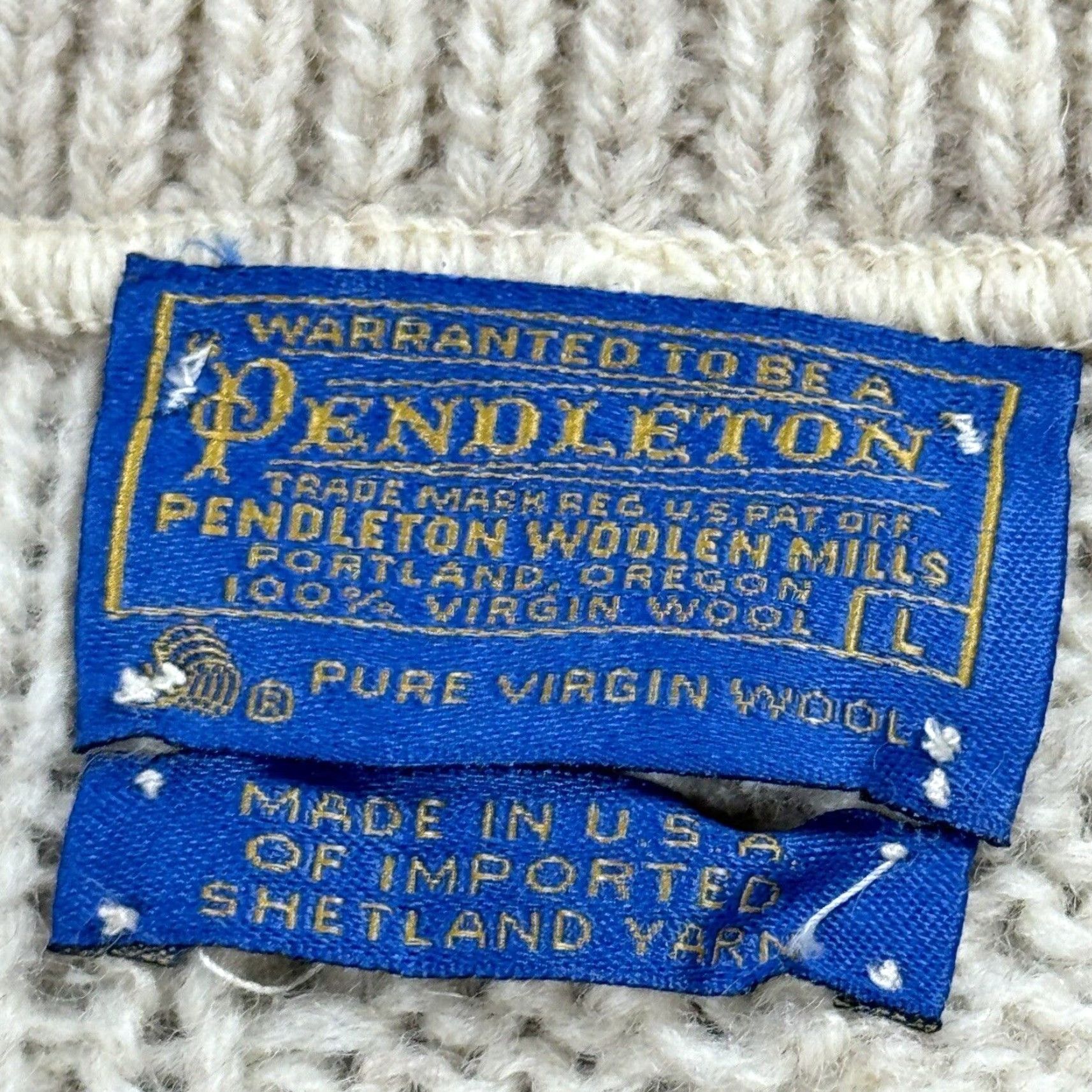 Pendleton VINTAGE PENDLETON SHAWL COLLAR CABLE KNIT CARDIGAN Wool Beige 80s Mens L Size US L / EU 52-54 / 3 - 3 Thumbnail