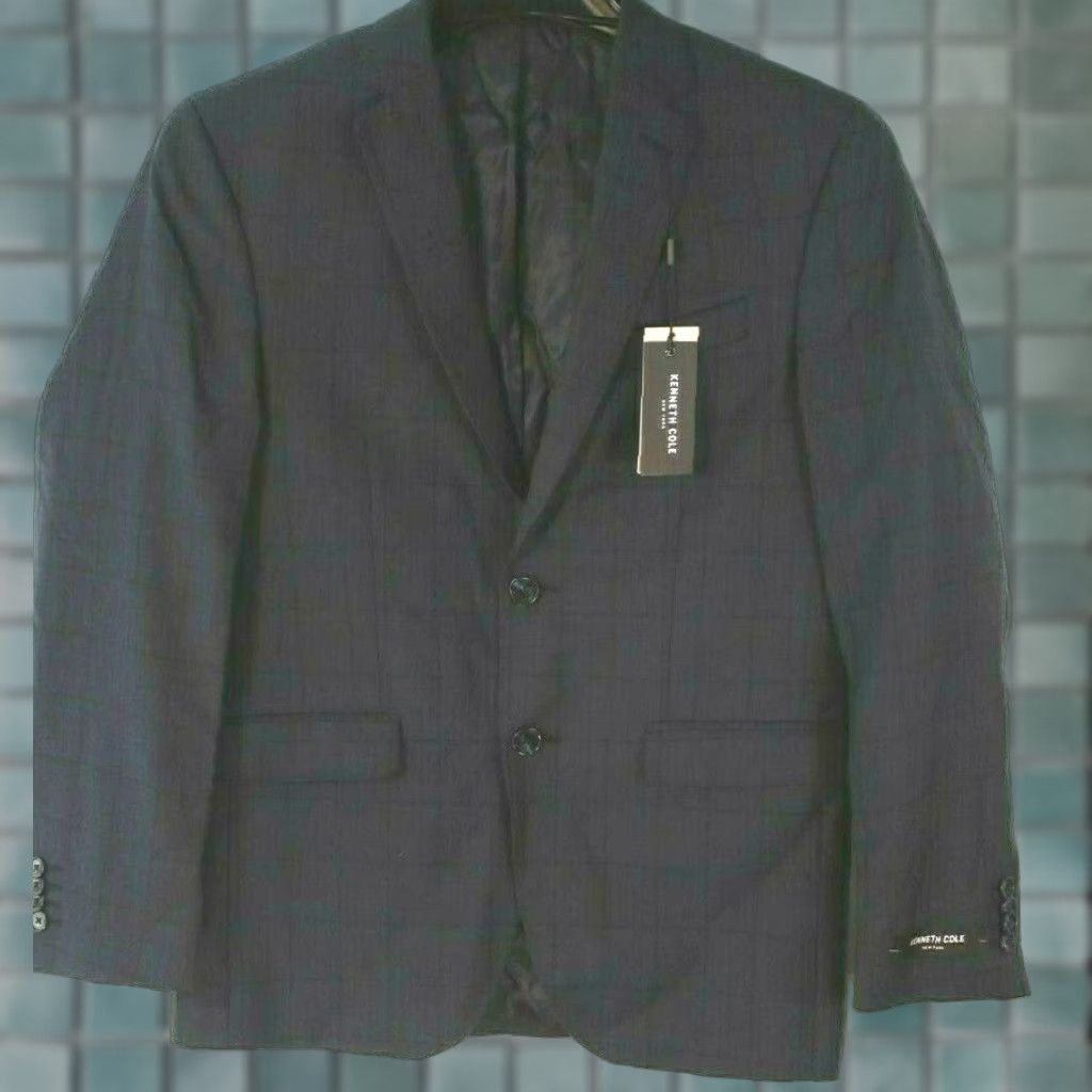 Kenneth Cole Kenneth Cole New York Jacket Mens 36 Short Slim Fit Navy Check 2-Button Size US 36 / EU 52 - 1 Thumbnail