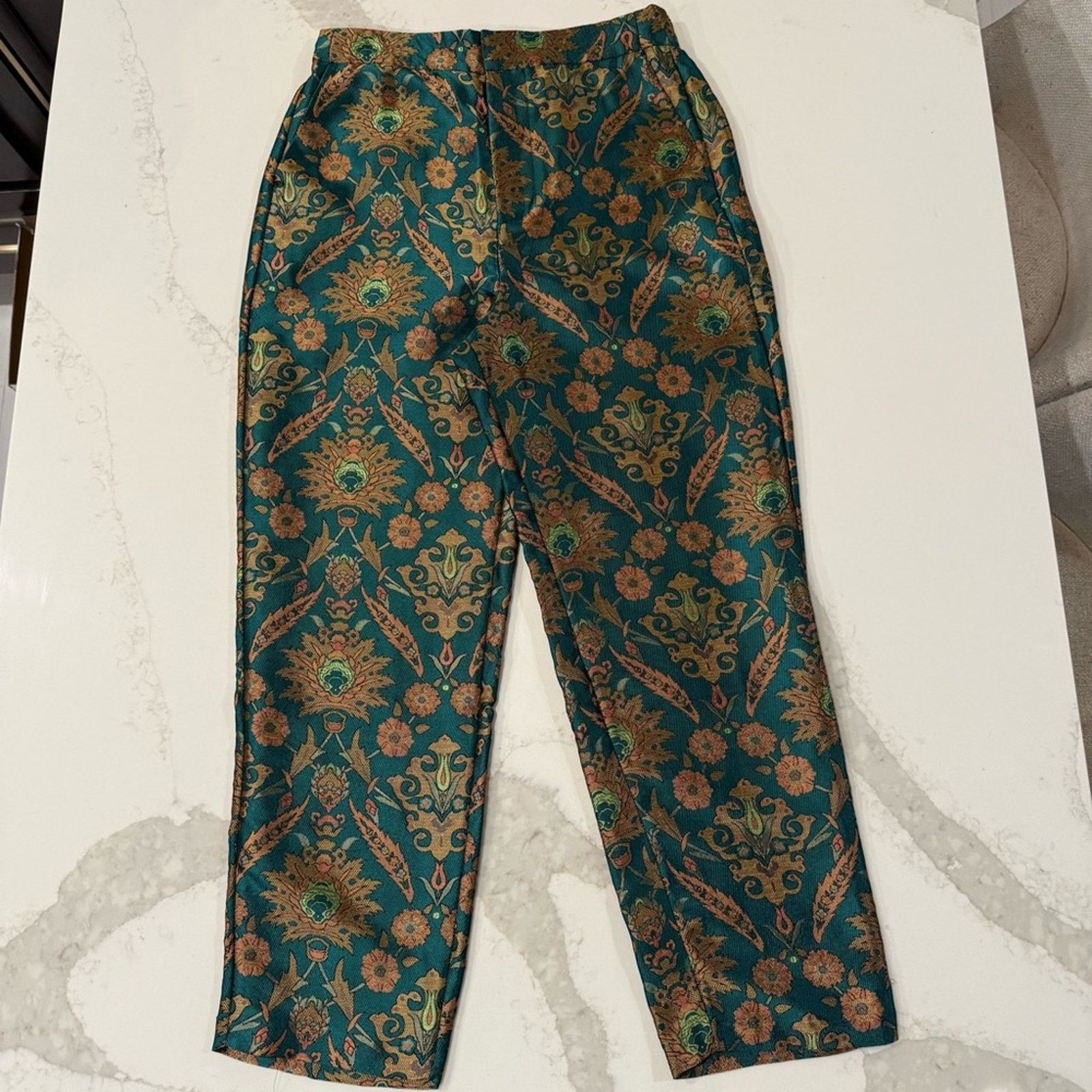 Anthropologie Maeve Anthropologie Floral Metallic Trouser Pant Women Small Size 28" / US 6 / IT 42 - 3 Thumbnail