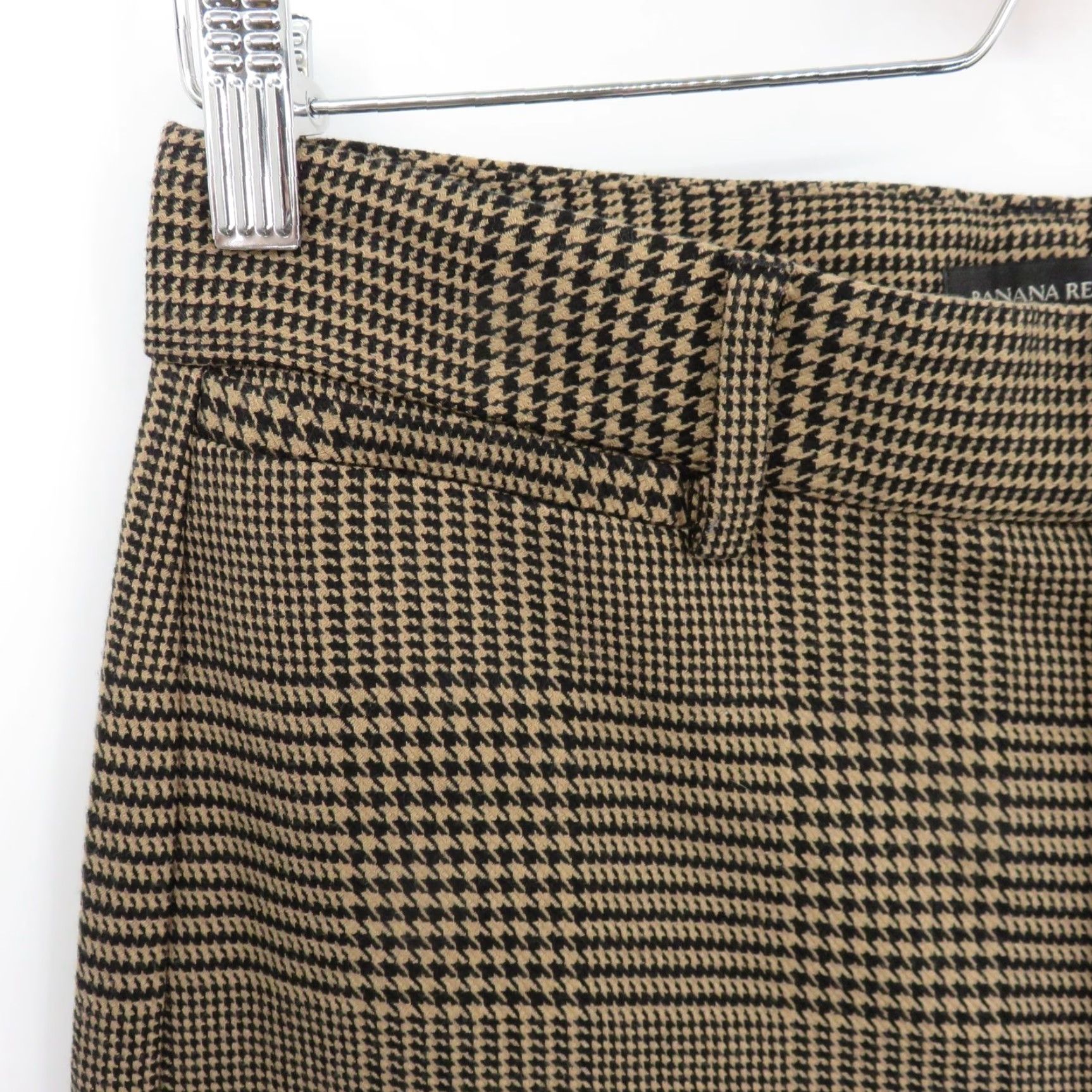 Banana Republic Banana Republic Women 4 Tan Black Houndstooth Check Flat Front Pants Size 27" / US 4 / IT 40 - 3 Thumbnail