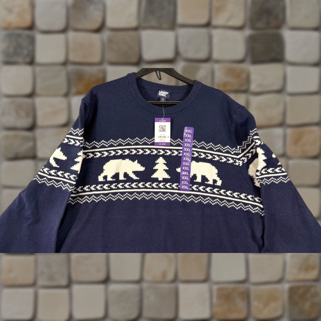 Lands' End Lands' End Sweater Mens 2XL Blue Fair Isle Stretch Polar Bear Pullover NWT Size US XXL / EU 58 / 5 - 1 Thumbnail
