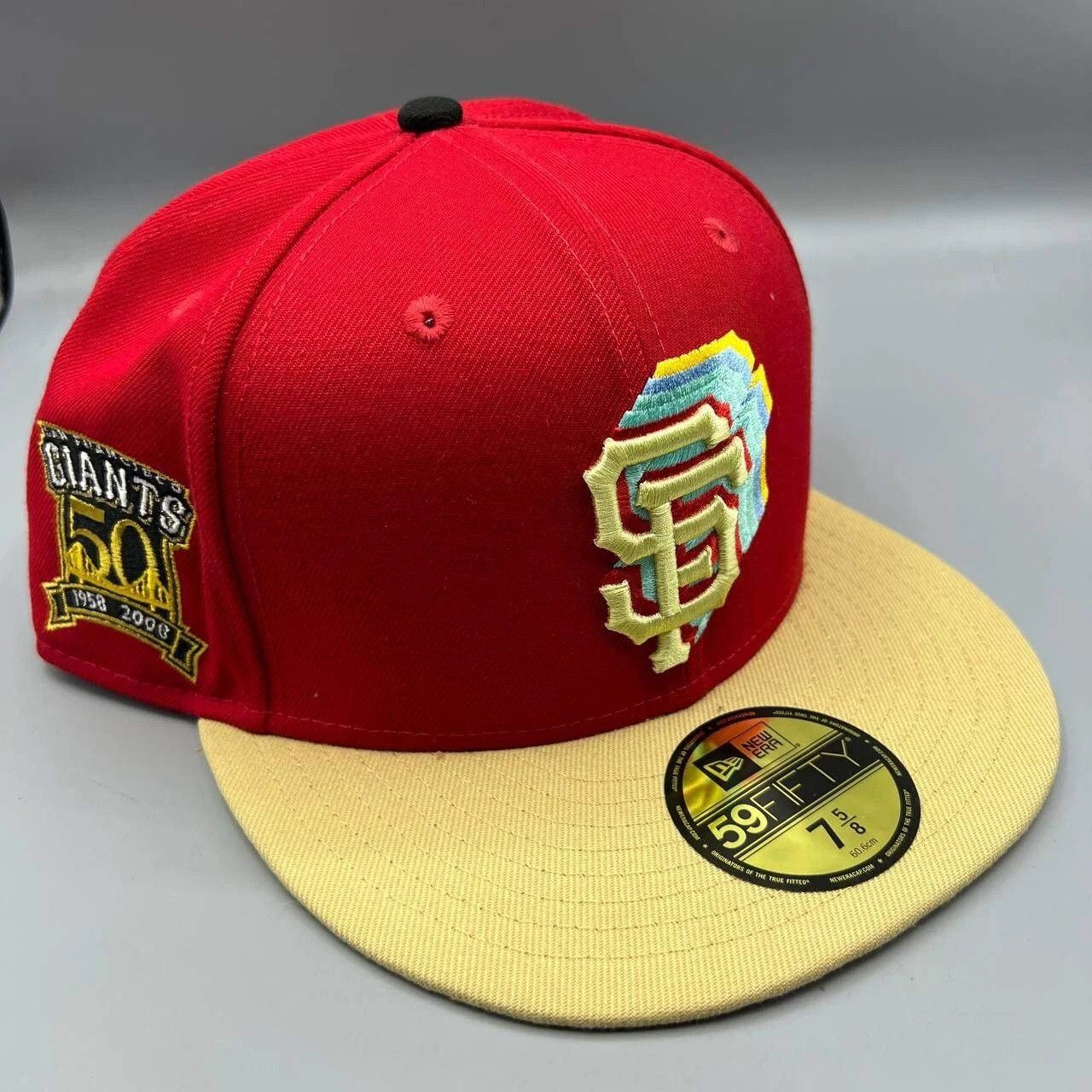 New Era San Francisco Giants Hat Men 7 5/8 Red Yellow MLB Fitted Cap Size ONE SIZE - 1 Thumbnail