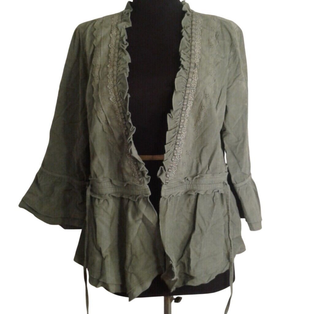 J. Jill J Jill XS Corduroy Jacket Green Ribbons Lace Romantic Flirty Size XS / US 0-2 / IT 36-38 - 4 Thumbnail