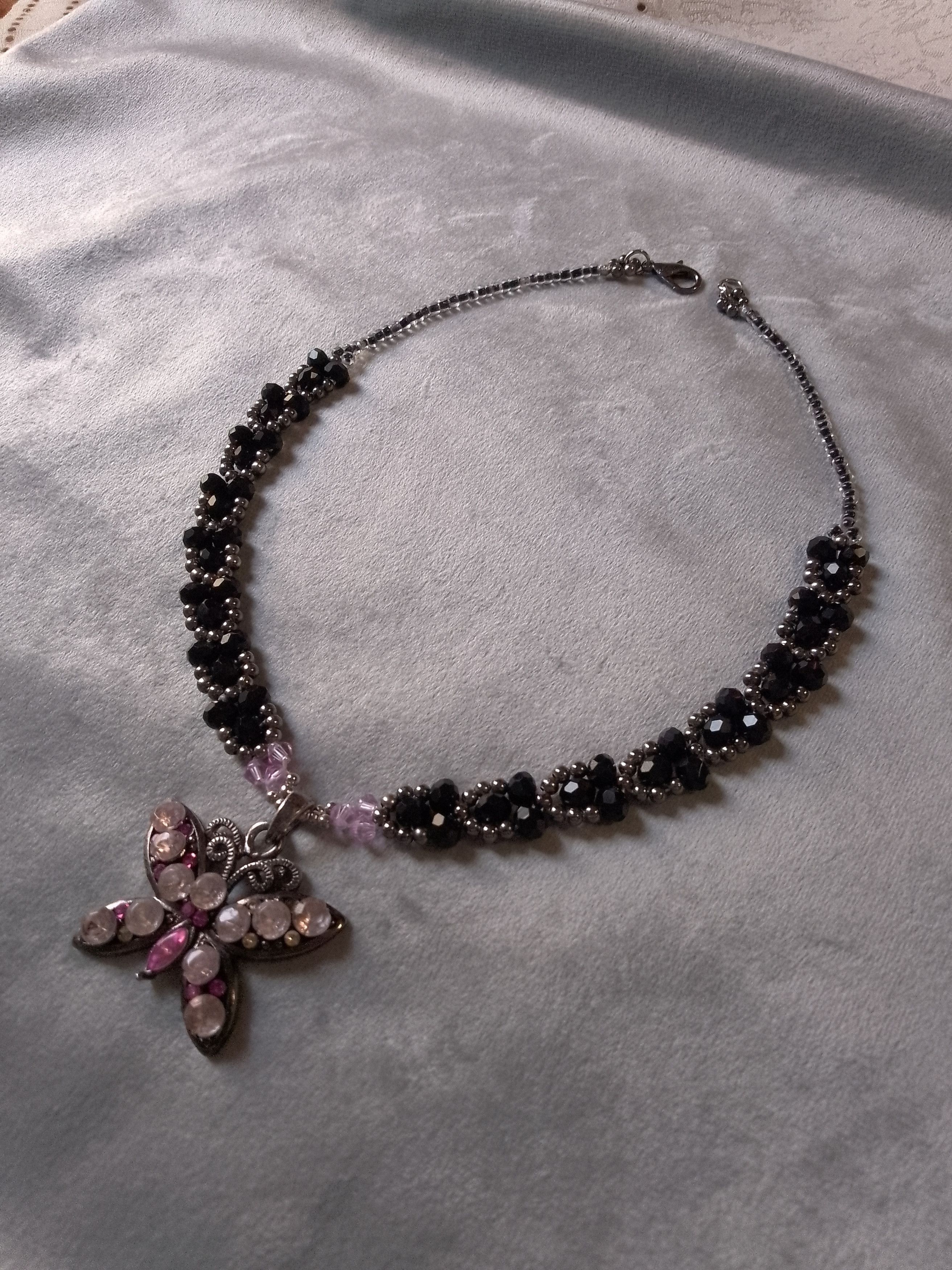Handmade Black necklace with vintage Butterfly jewel pendant charm Size ONE SIZE - 1 Thumbnail