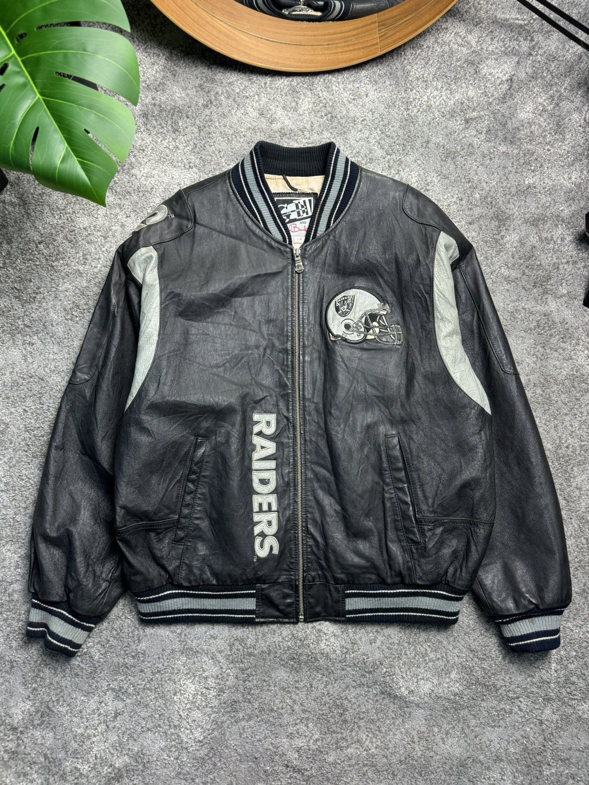 image of Oakland Raiders x Vintage 90's Raiders Leather Jacket Jacket in Black, Men's (Size XL)