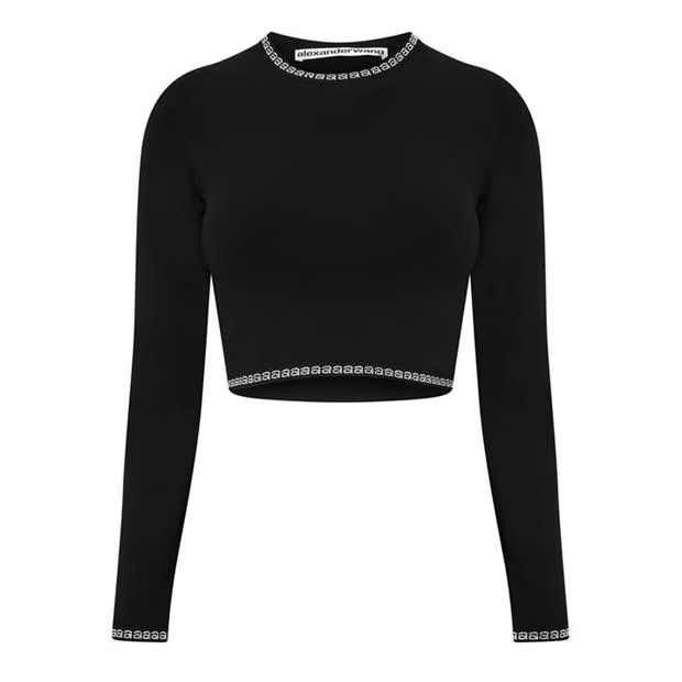 Alexander Wang o1g2r1mq0824 Crystal Long Sleeve Crew Top in Black Size M / US 6-8 / IT 42-44 - 1 Thumbnail