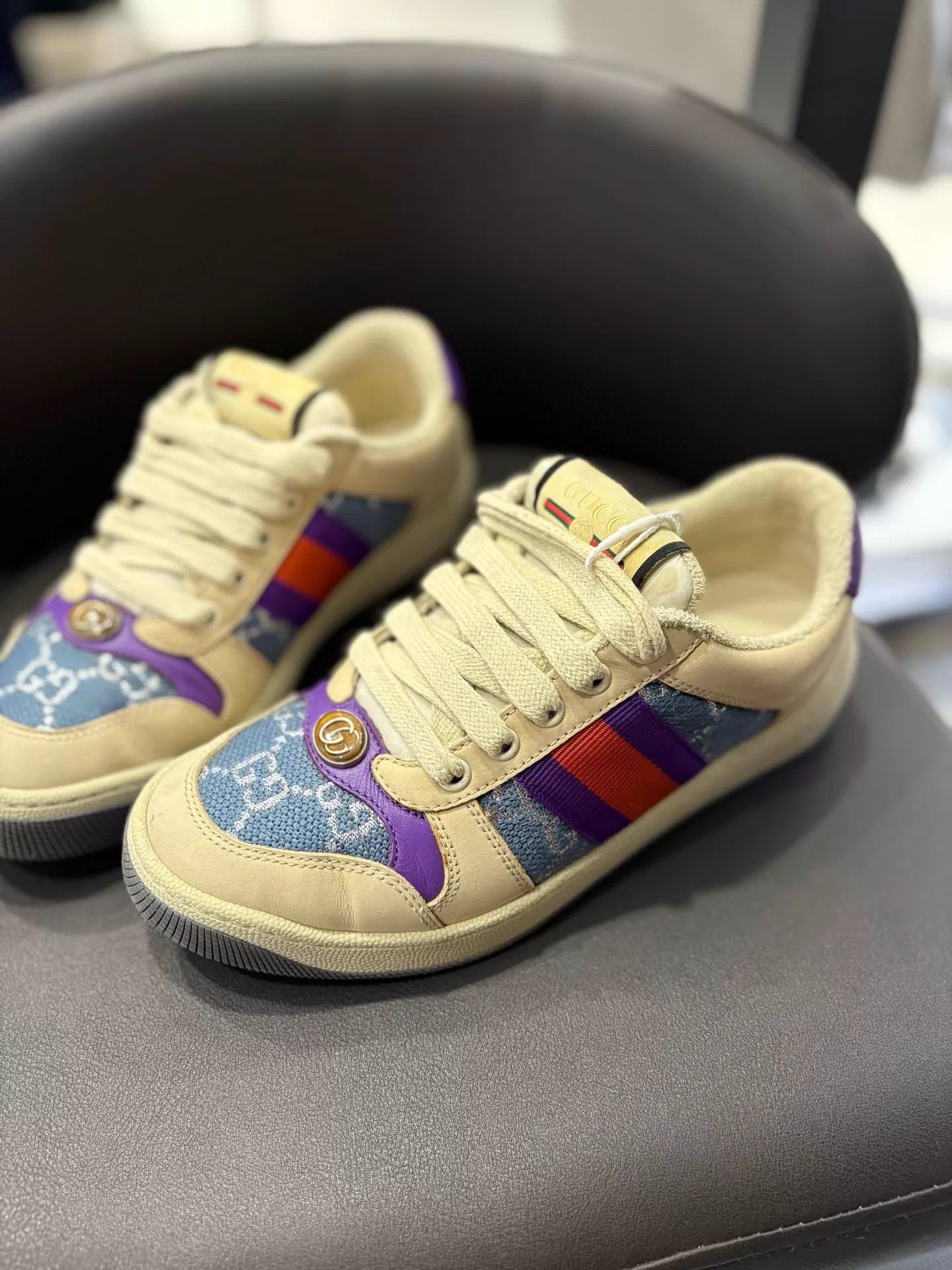 Gucci Gucci Drip Sneaker Blue Purple Full Logo 99% New EU 35 Size US 4.5 / IT 34.5 - 2 Thumbnail