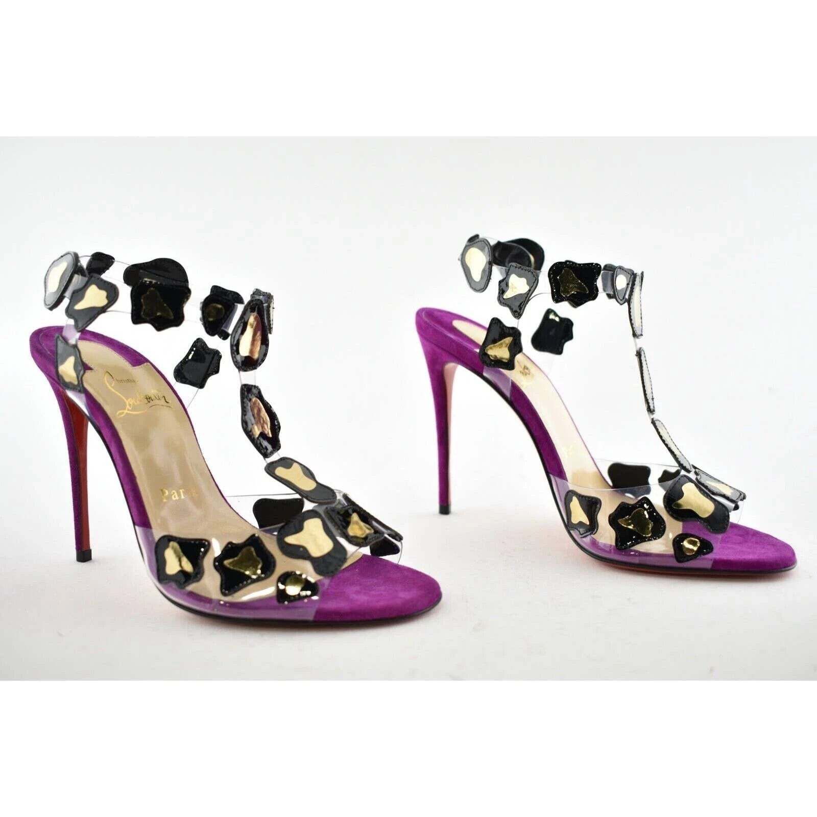 Christian Louboutin Parsemis 100 Black Gold PVC Patent Suede Sandal Heel Pump 36 Size US 6 / IT 36 - 4 Thumbnail