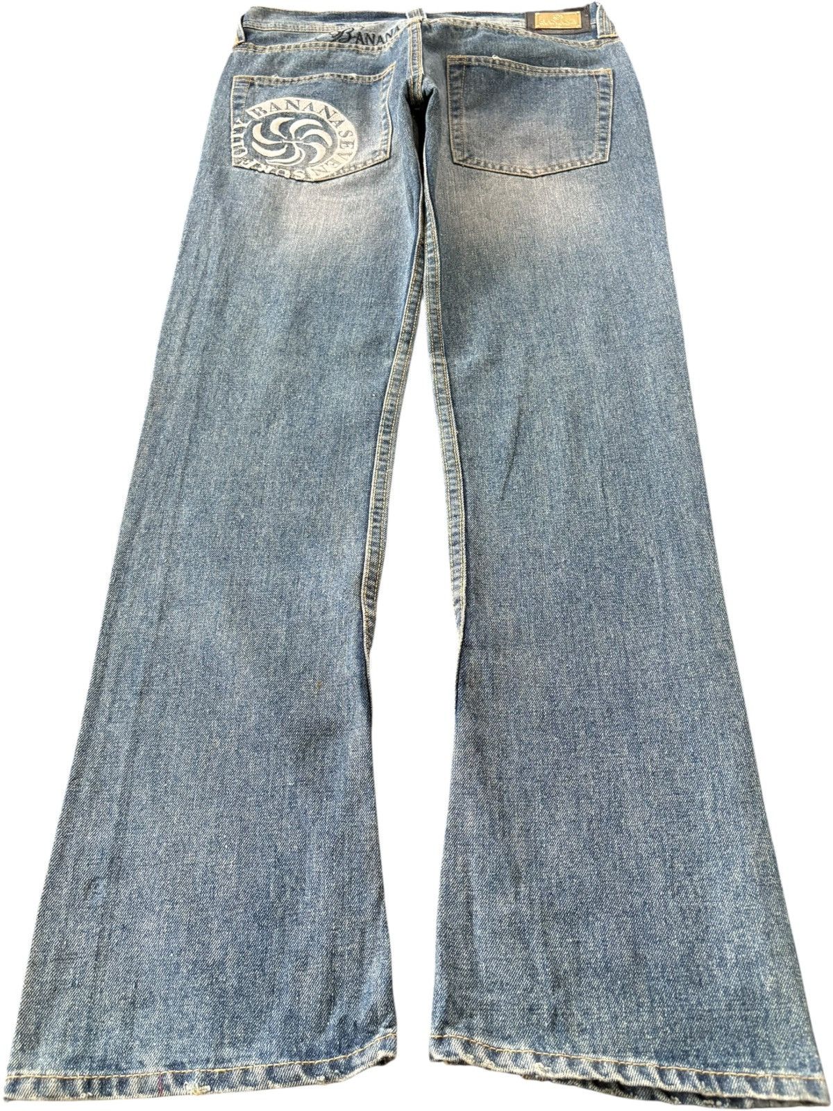 Japanese Brand Vintage Banana Seven Distressed Embroidery Bootcut Jeans Size 31" - 2 Thumbnail