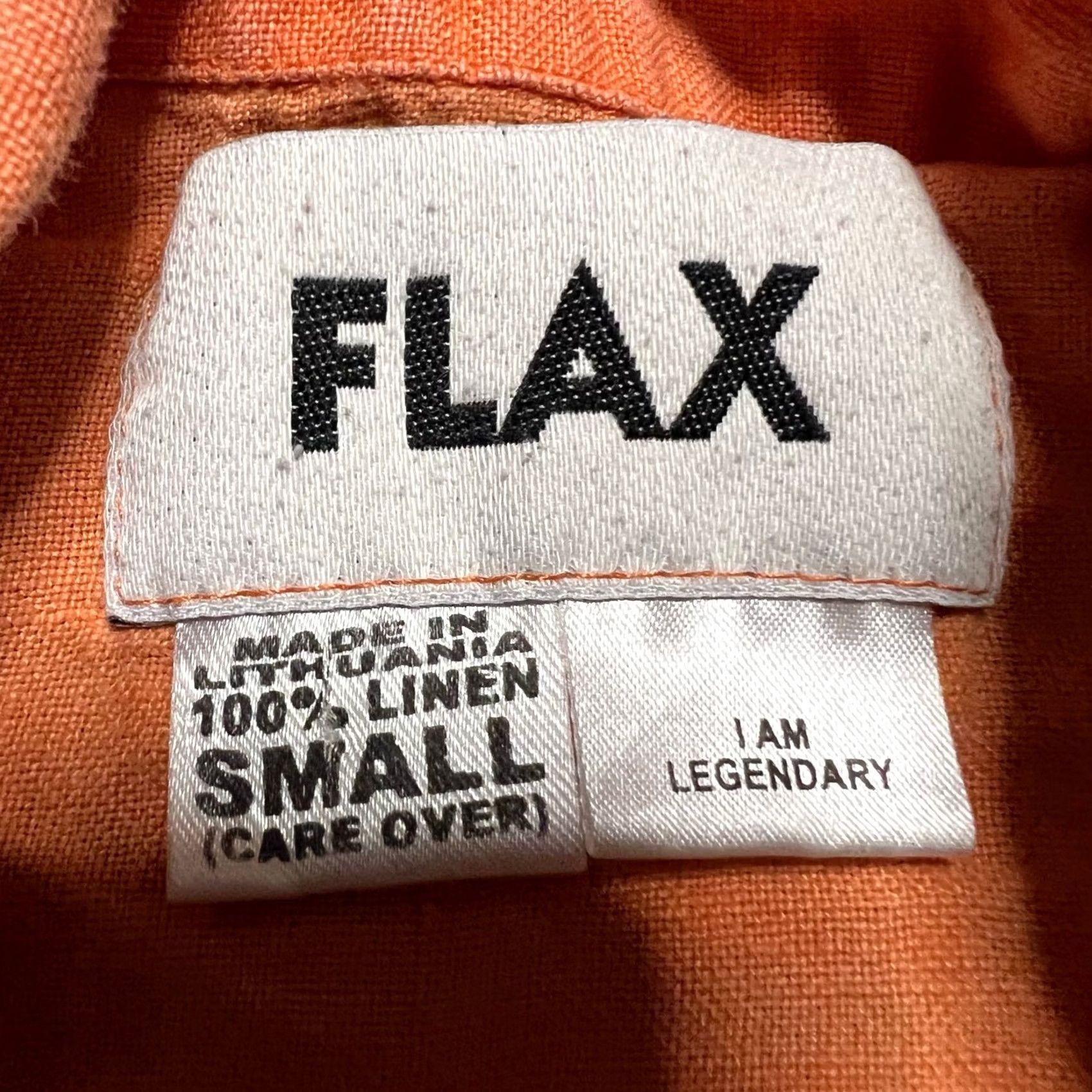 FLAX Flax Shirt Mens Small Orange Linen Button Short Sleeve Size US S / EU 44-46 / 1 - 5 Thumbnail