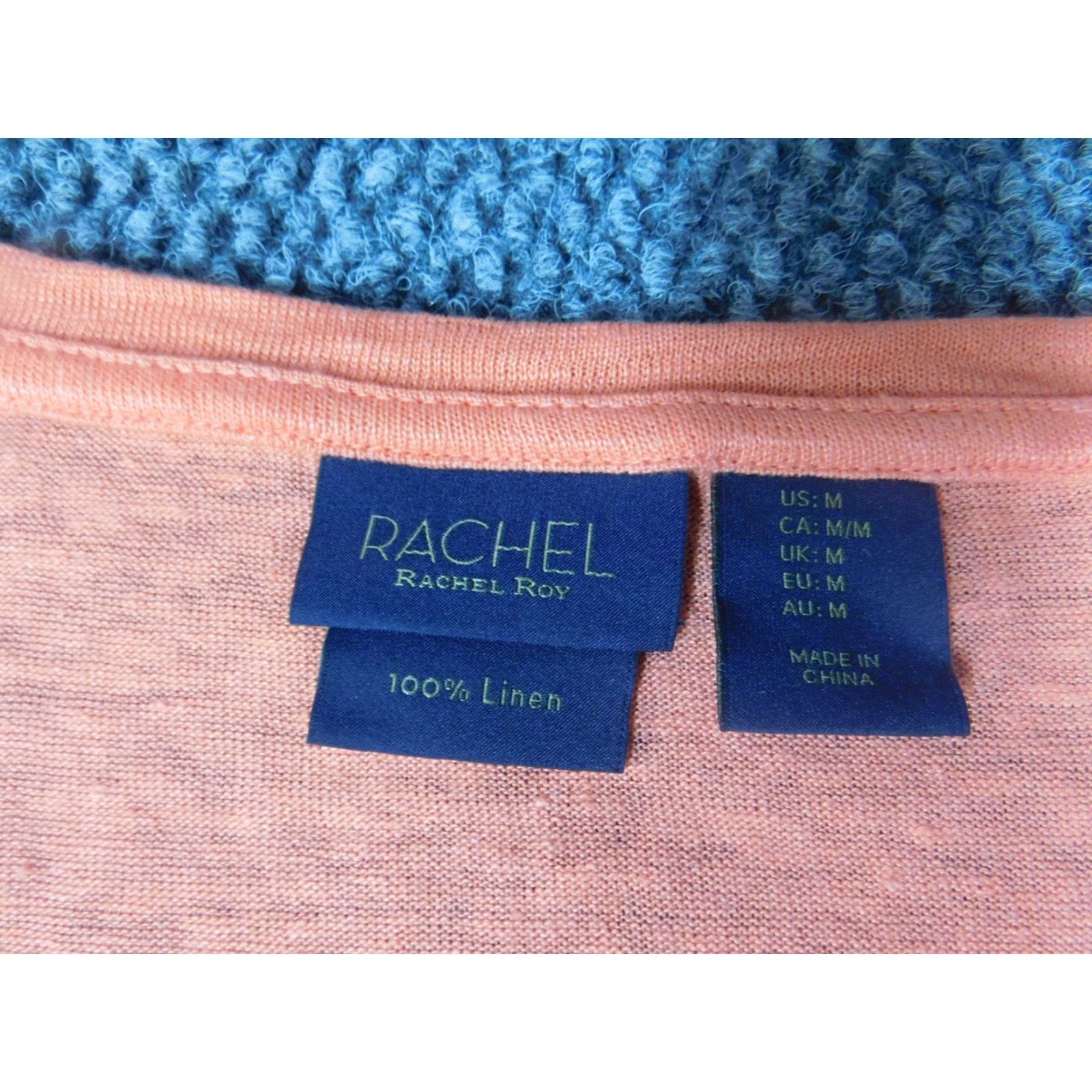 Vintage Rachel Womens Blouse Medium peach stretch linen Shirt Casual Short Sleeve Round Neck Pullover Linen Rayon Basic Style Rose Clothing Women M Orange Size M / US 6-8 / IT 42-44 - 4 Thumbnail