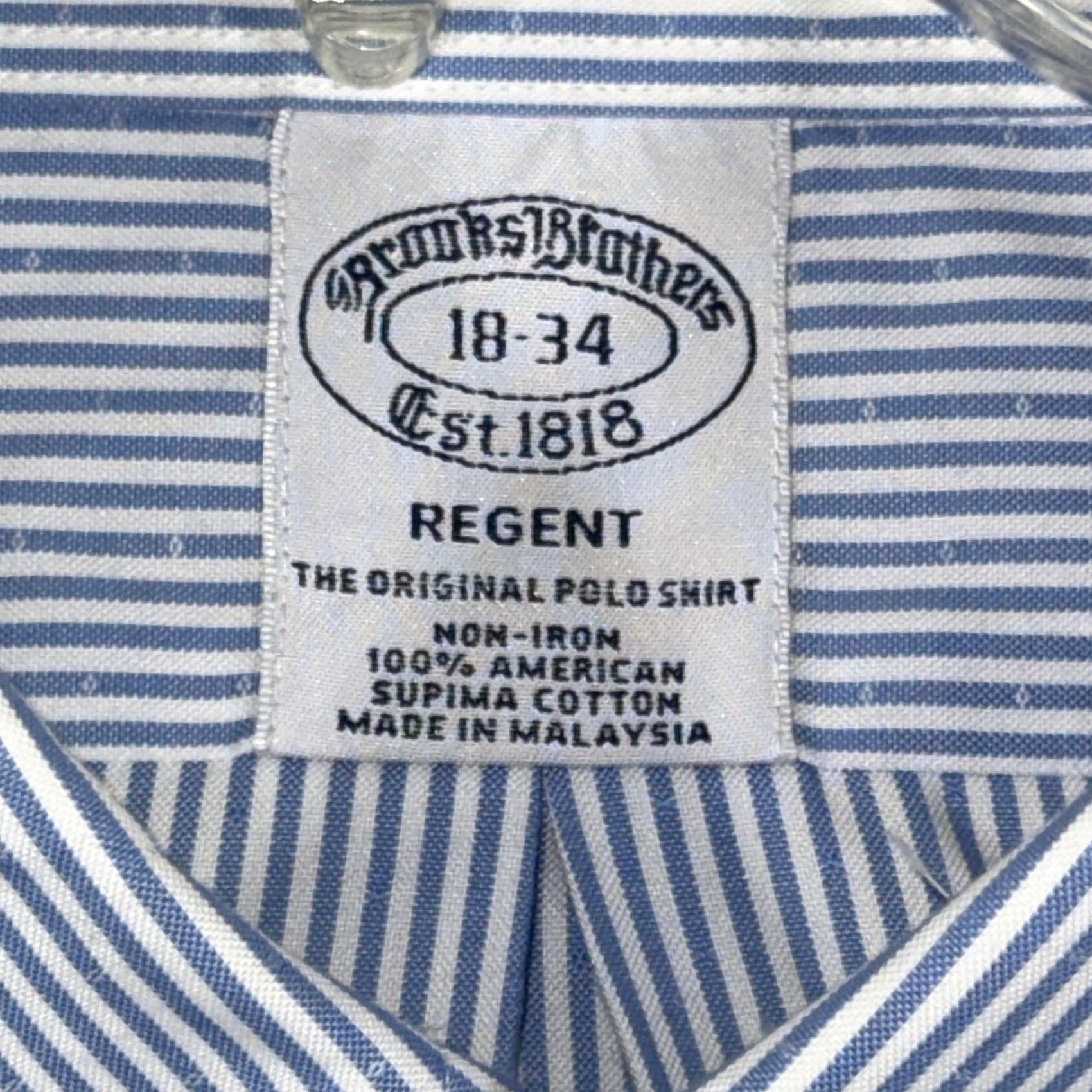 Brooks Brothers Brooks Brothers Shirt Mens 18-34 Reg Fit Long Sleeve Button-Down Non-Iron Supima Cotton Blue White Stripe Regent Dress Shirt Mens Size US XXL / EU 58 / 5 - 6 Thumbnail