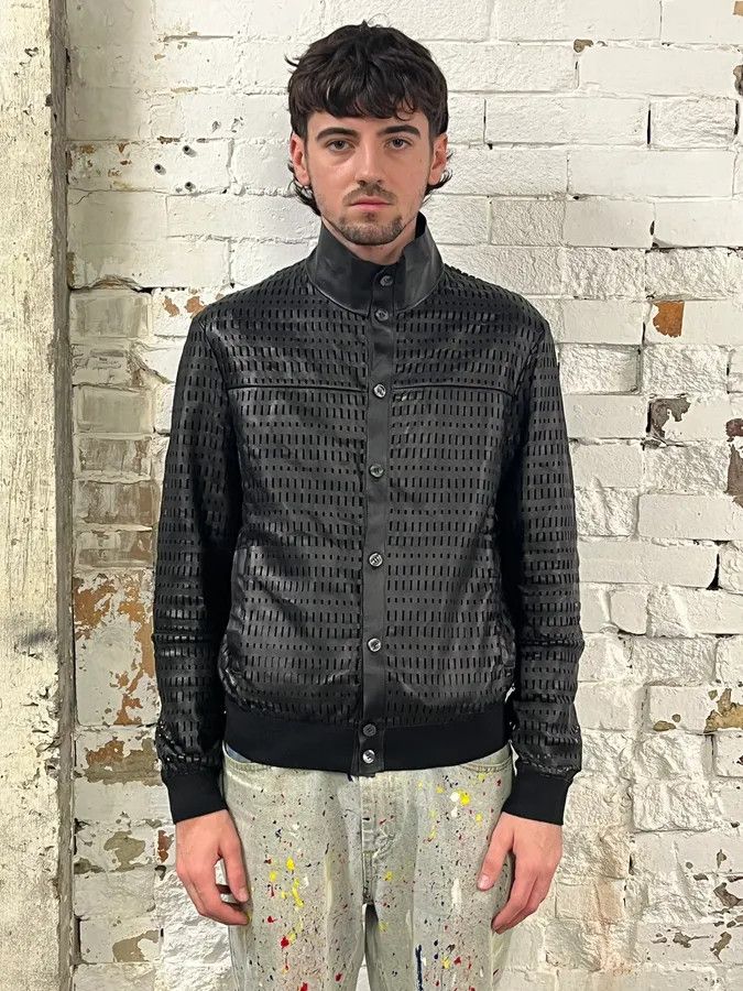 Emporio Armani AW2013 Emporio Armani Perforated Black Leather Bomber Jacket Size US M / EU 48-50 / 2 - 2 Thumbnail