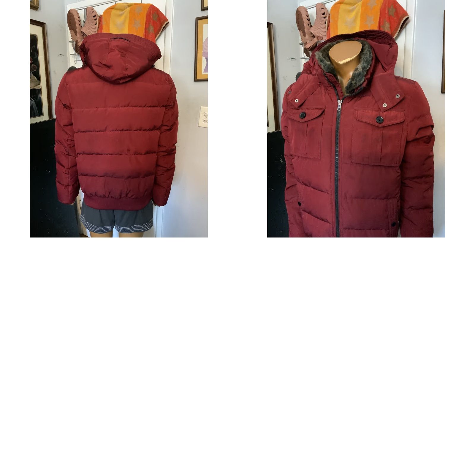 Tommy Hilfiger Tommy Hilfiger Puffer Jacket Quilted Down Faux Fur Full Zip Red Sz. L Mens Size US L / EU 52-54 / 3 - 10 Thumbnail