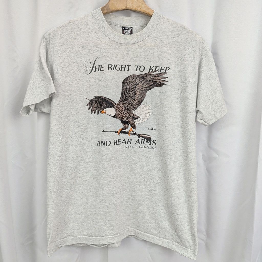 Fruit Of The Loom × Vintage Single Stitch Second Amendment USA Made Grey T-Shirt XL Size US XL / EU 56 / 4 - 6 Thumbnail