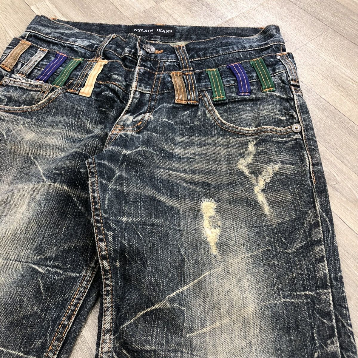 Japanese Brand 🇯🇵2000s Nyalus Double Waist Distressed Faded Punk Baggy Jeans Size US 32 / EU 48 - 4 Thumbnail